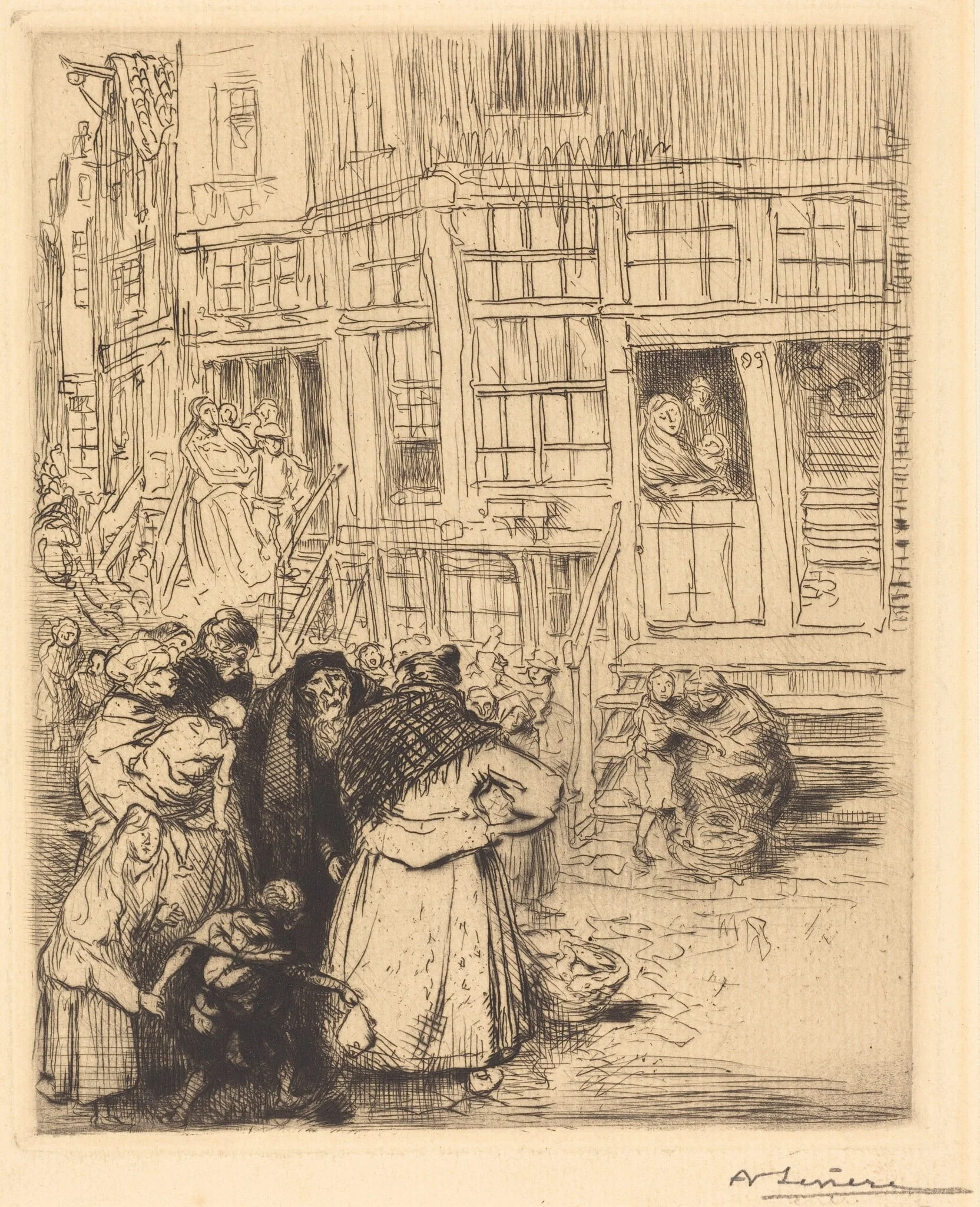 Jewish Quarters in Amsterdam, by Auguste Lepère, ink, 1884