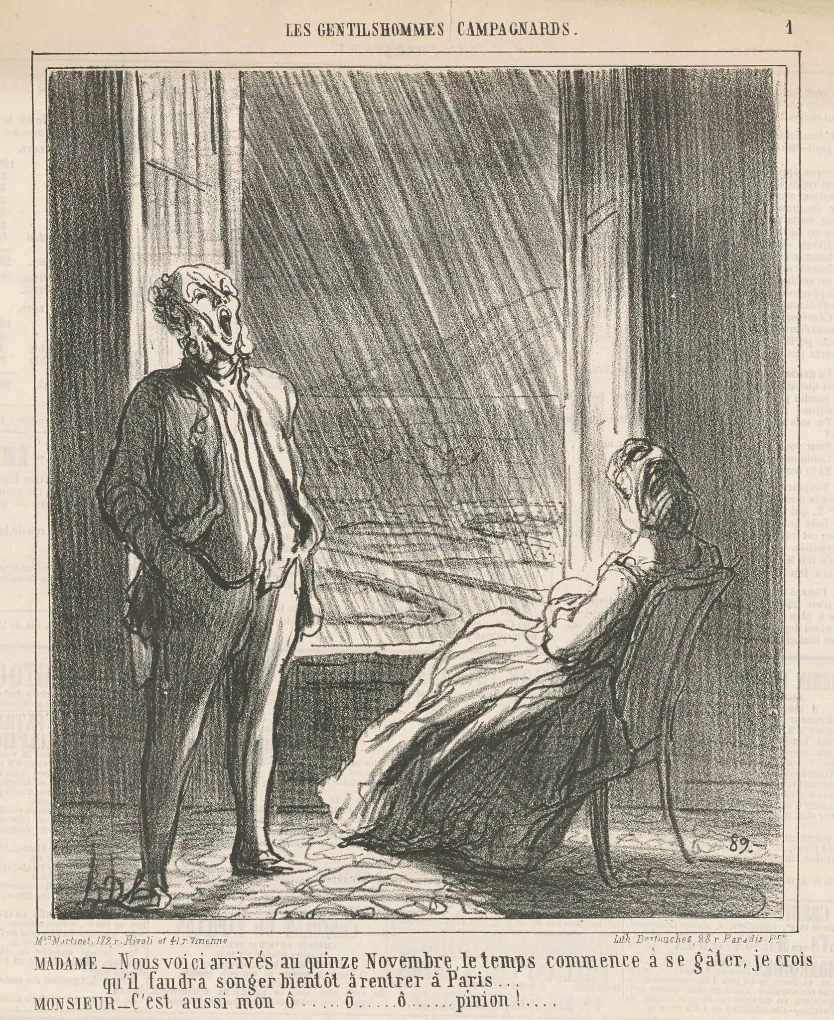 Madame ...Nous voici ... au quinze Novembre, by Honoré Daumier, ink, 1864