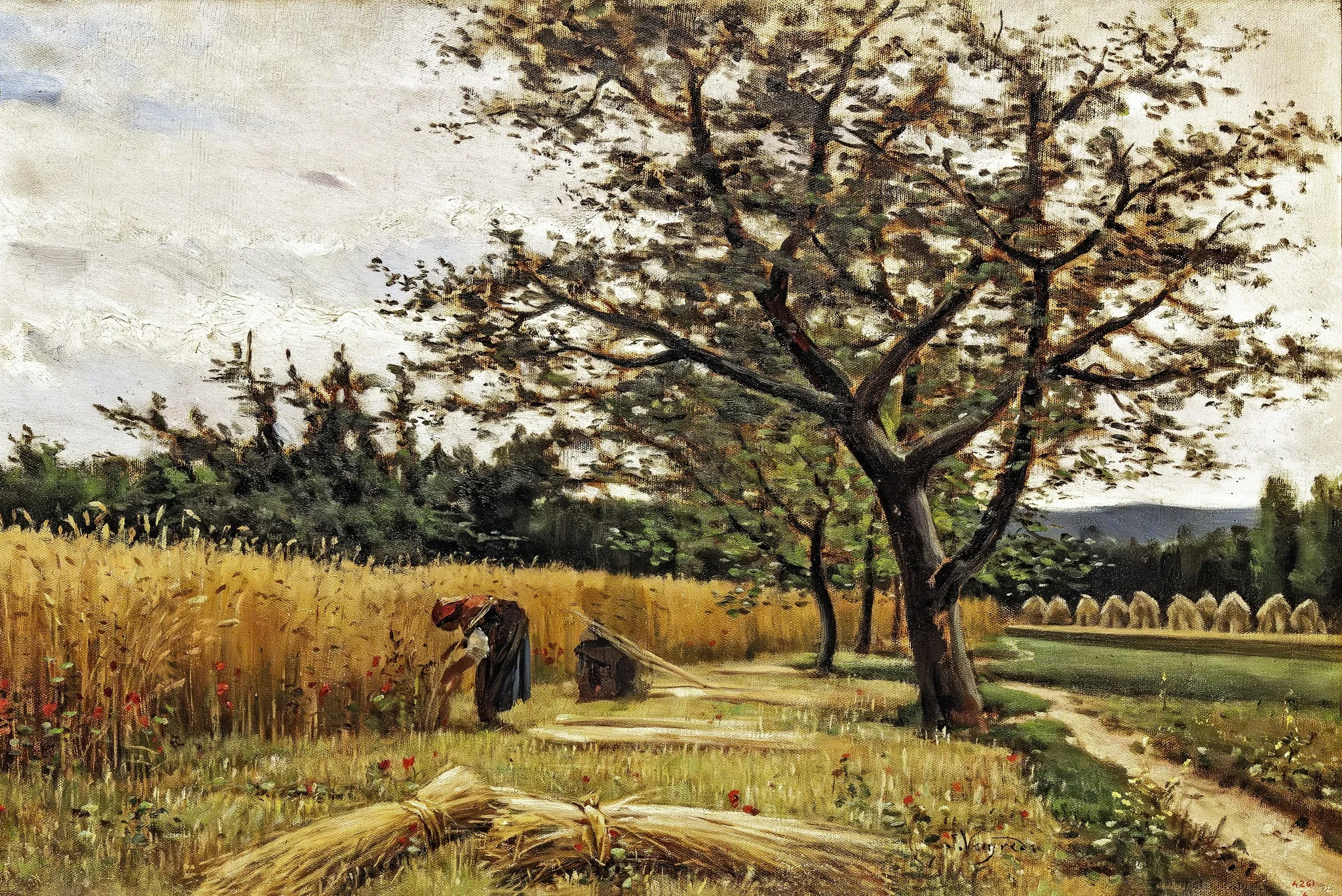 Reaping, by Joaquim Vayreda i Vila, oil, 1891