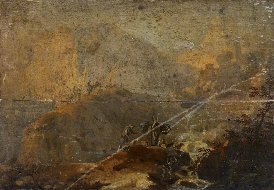 Mountainous Landscape, by Salvator Rosa, oil, 1654