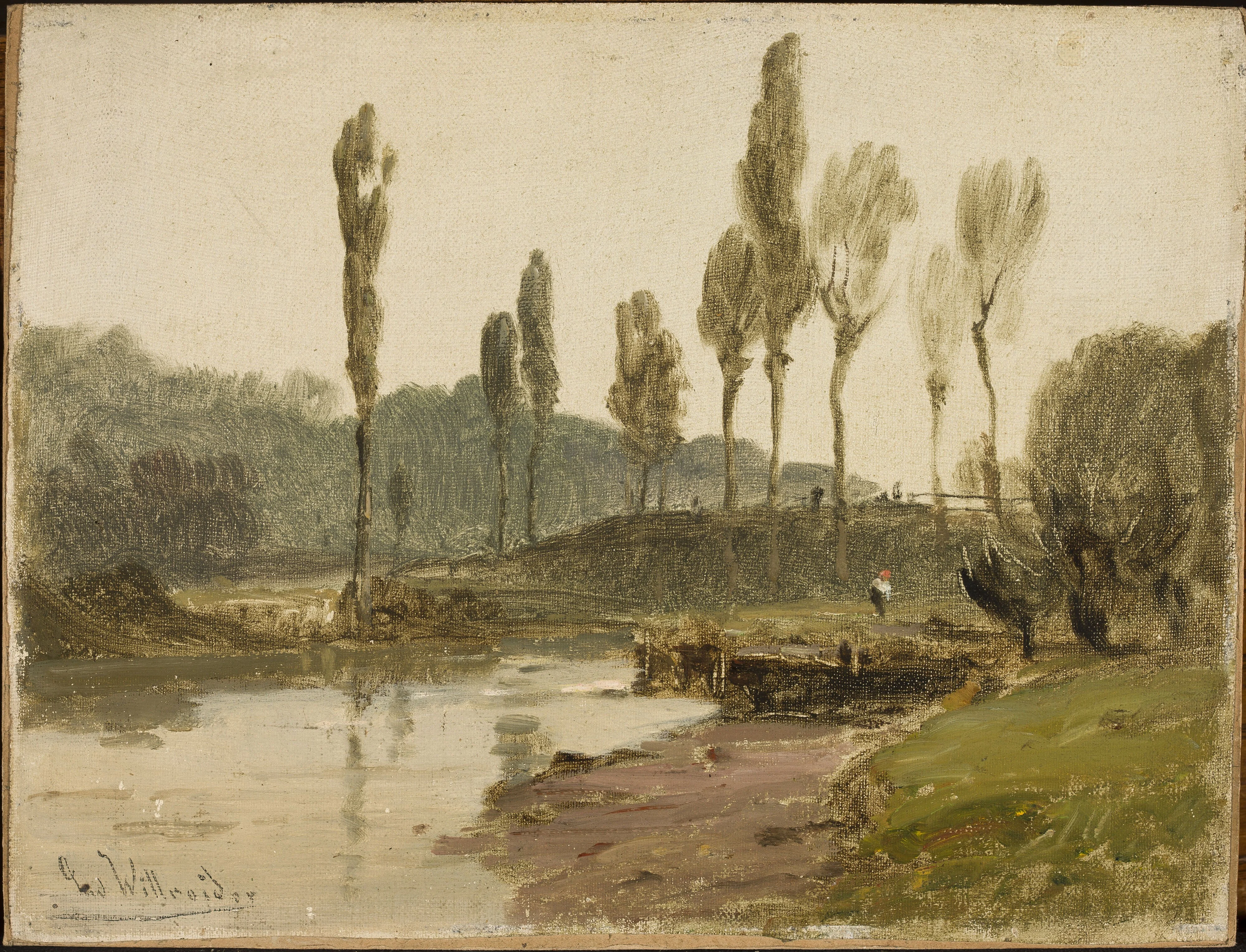 Forest landscape with water, by Ludwig Willroider, oil, 1887