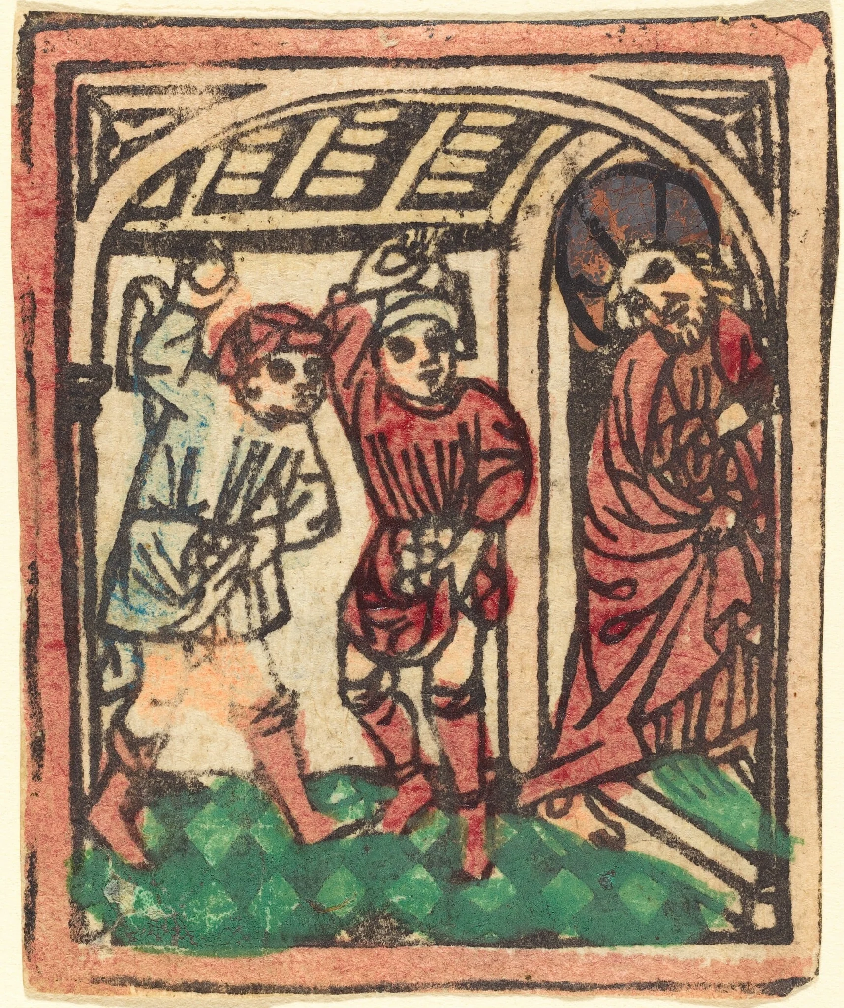 The Stoning of Christ, by German 15th Century, ink, 1445