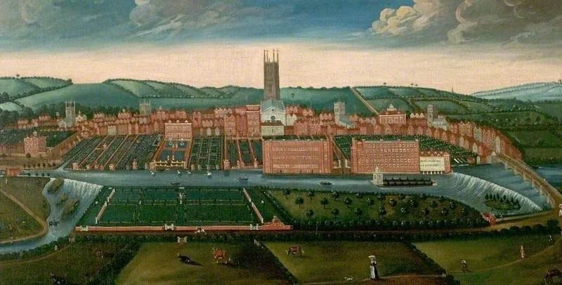A Prospect of the City of Derby, by Unknown, oil, 1725