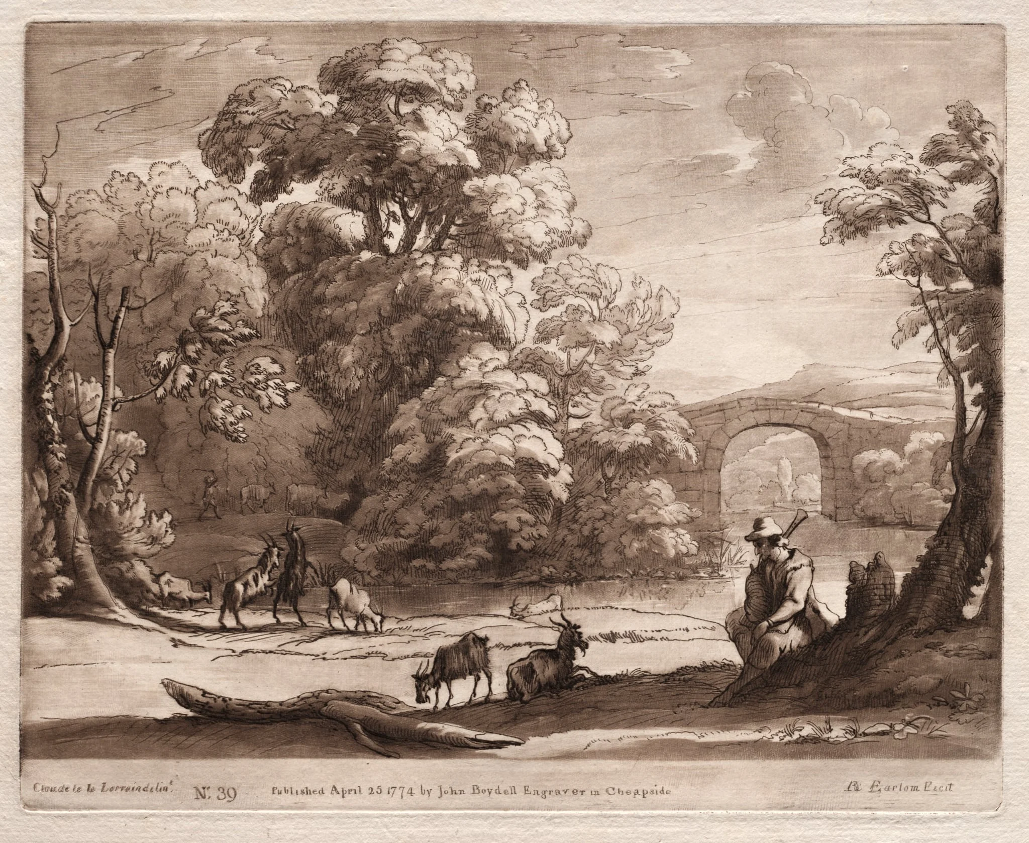 Liber Veritatis:  No. 39, A Landscape with Herdsman Playing a Bagpipe and Goats Browsing