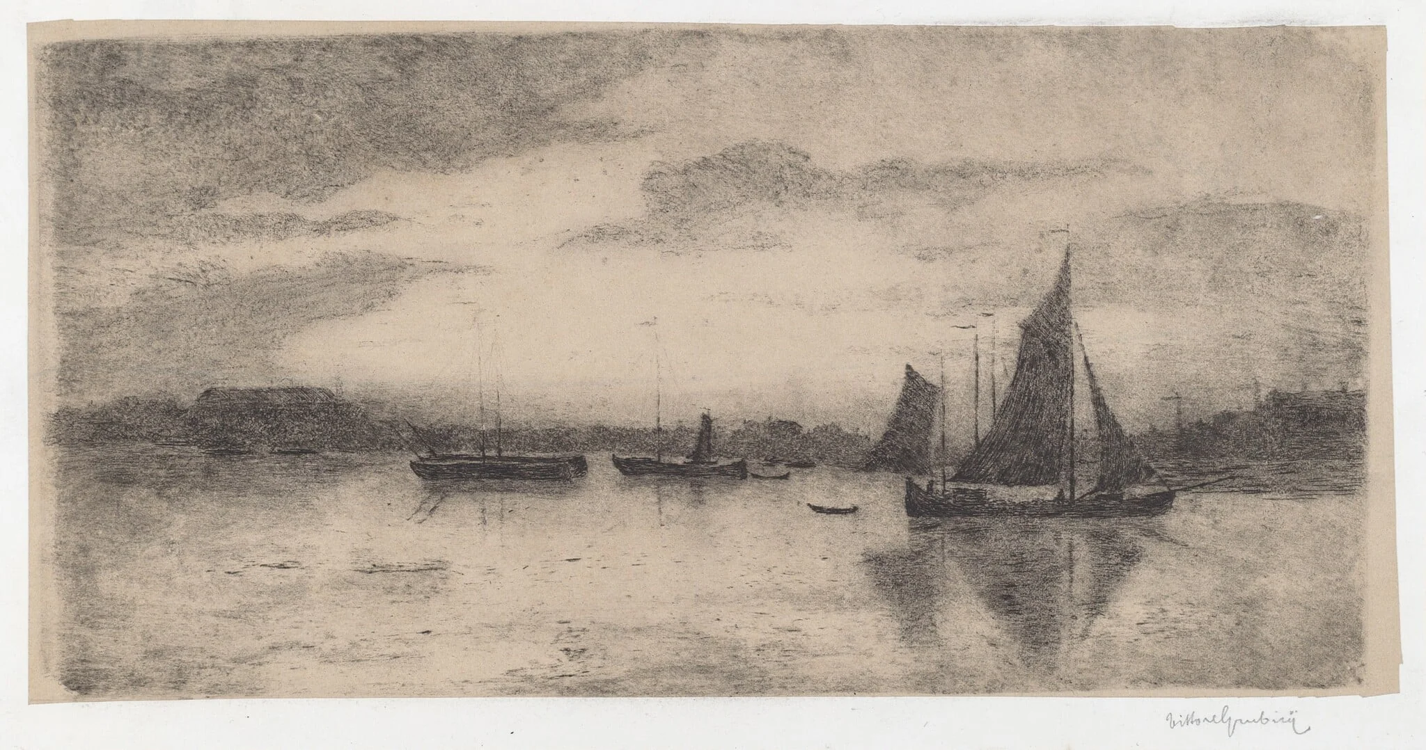 Antwerp: Sunset [Anversa: Tramonto], by Vittore Grubicy, graphite, 1894