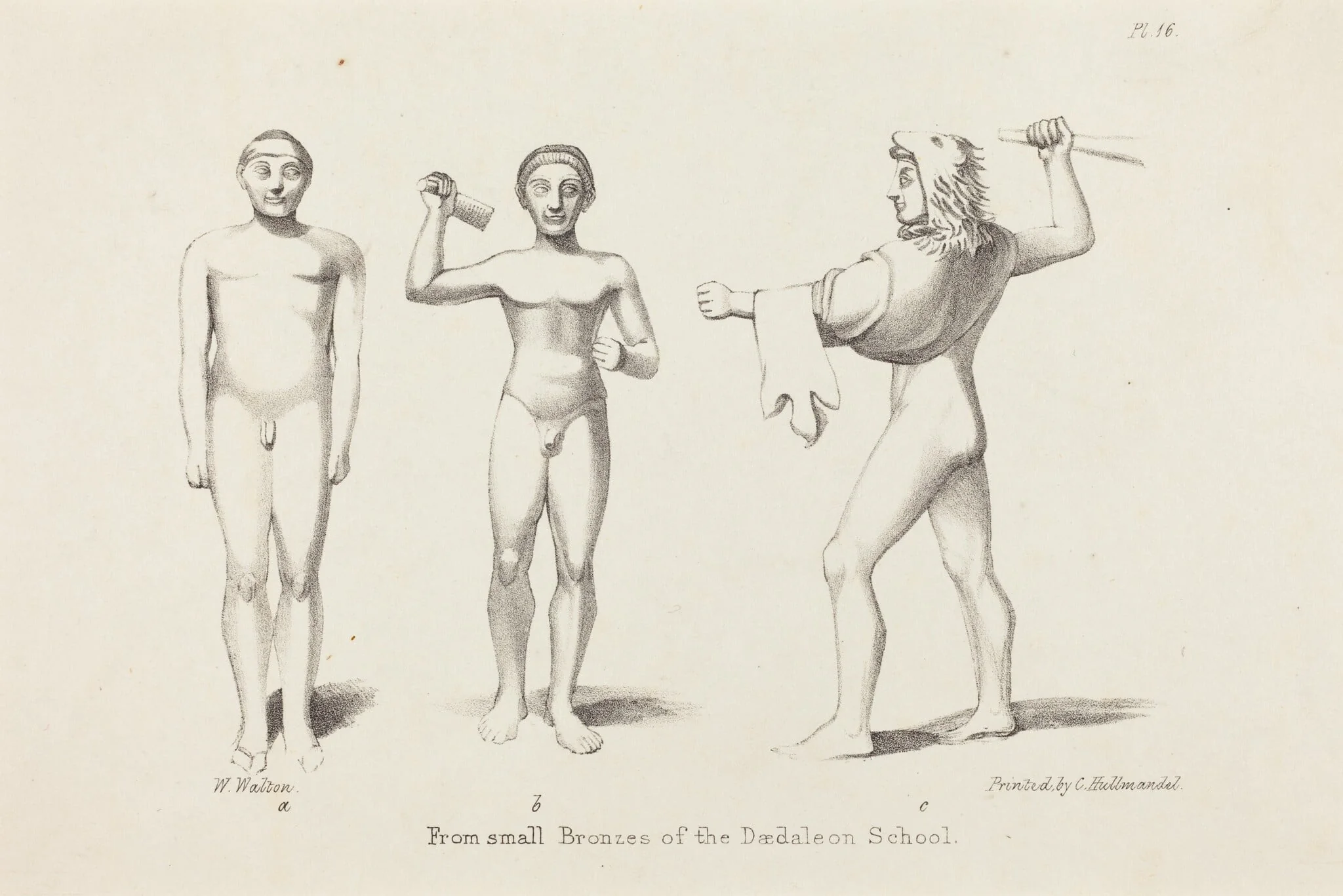 Daedalian Figures from Bronzes, by W. Walton, ink, 1829