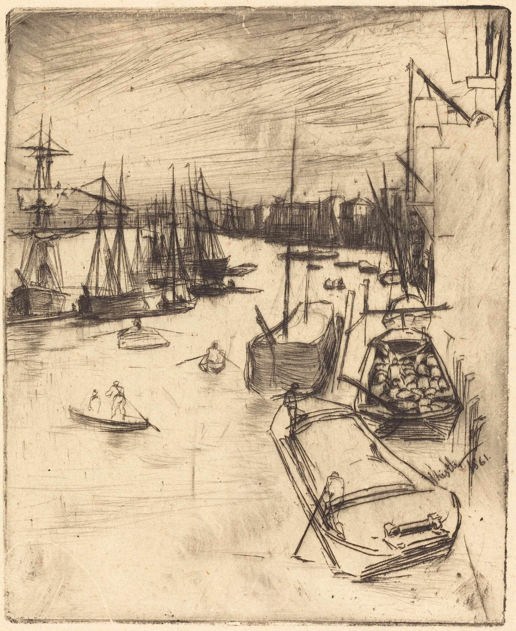 The Little Rotherhithe, by James McNeill Whistler, ink, 1861