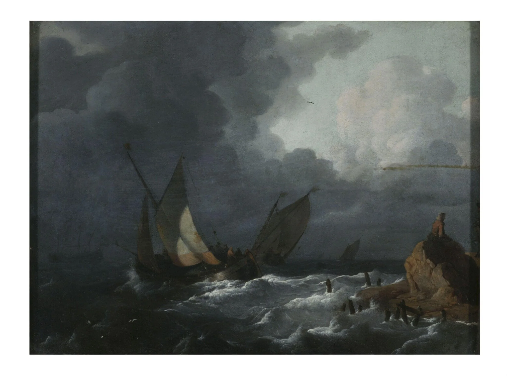 Ships off Shore in a Stormy Sea, by Ludolf Bakhuizen, oil, 1665