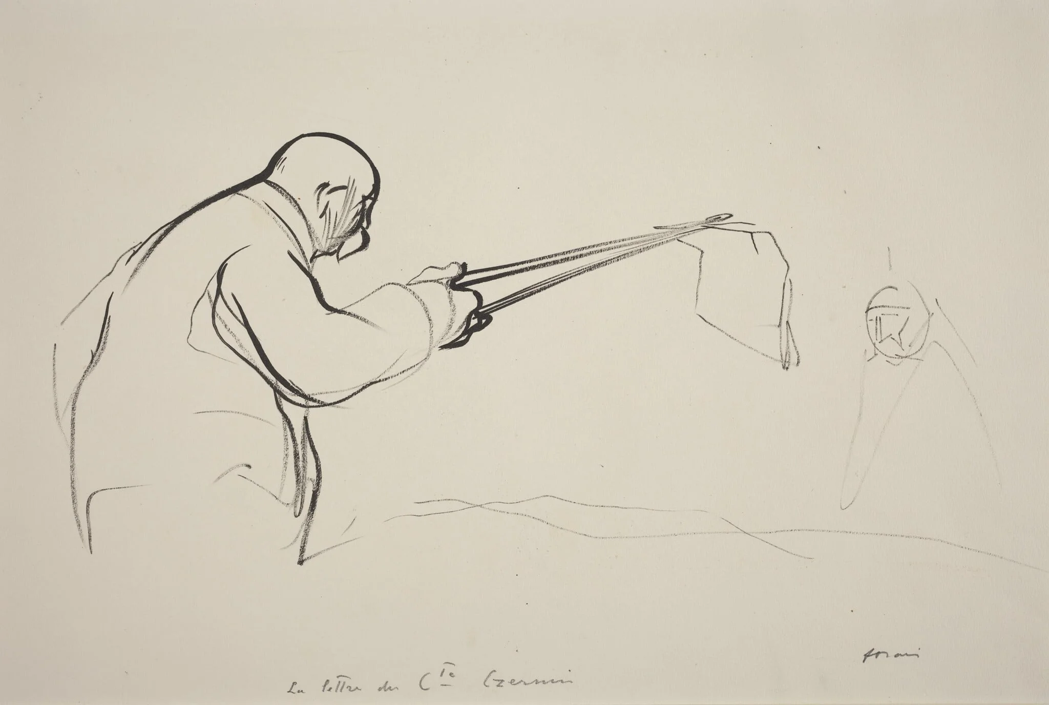 M. Clemenceau.  La lettre du Cte Czernin, by Jean-Louis Forain, ink, 1916
