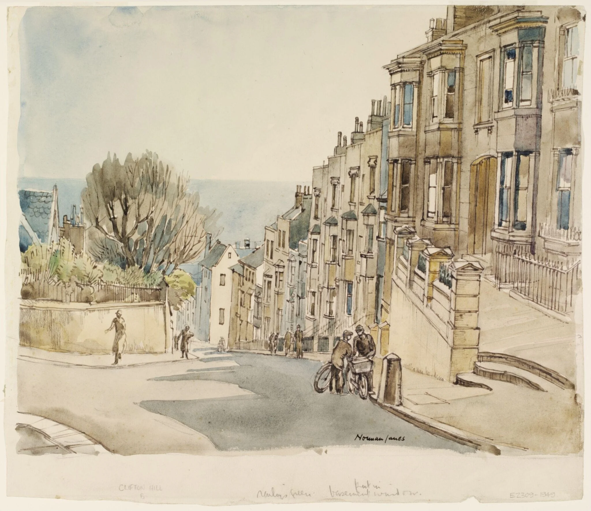 Clifton Hill, Brighton, by Janes, watercolor, 1940