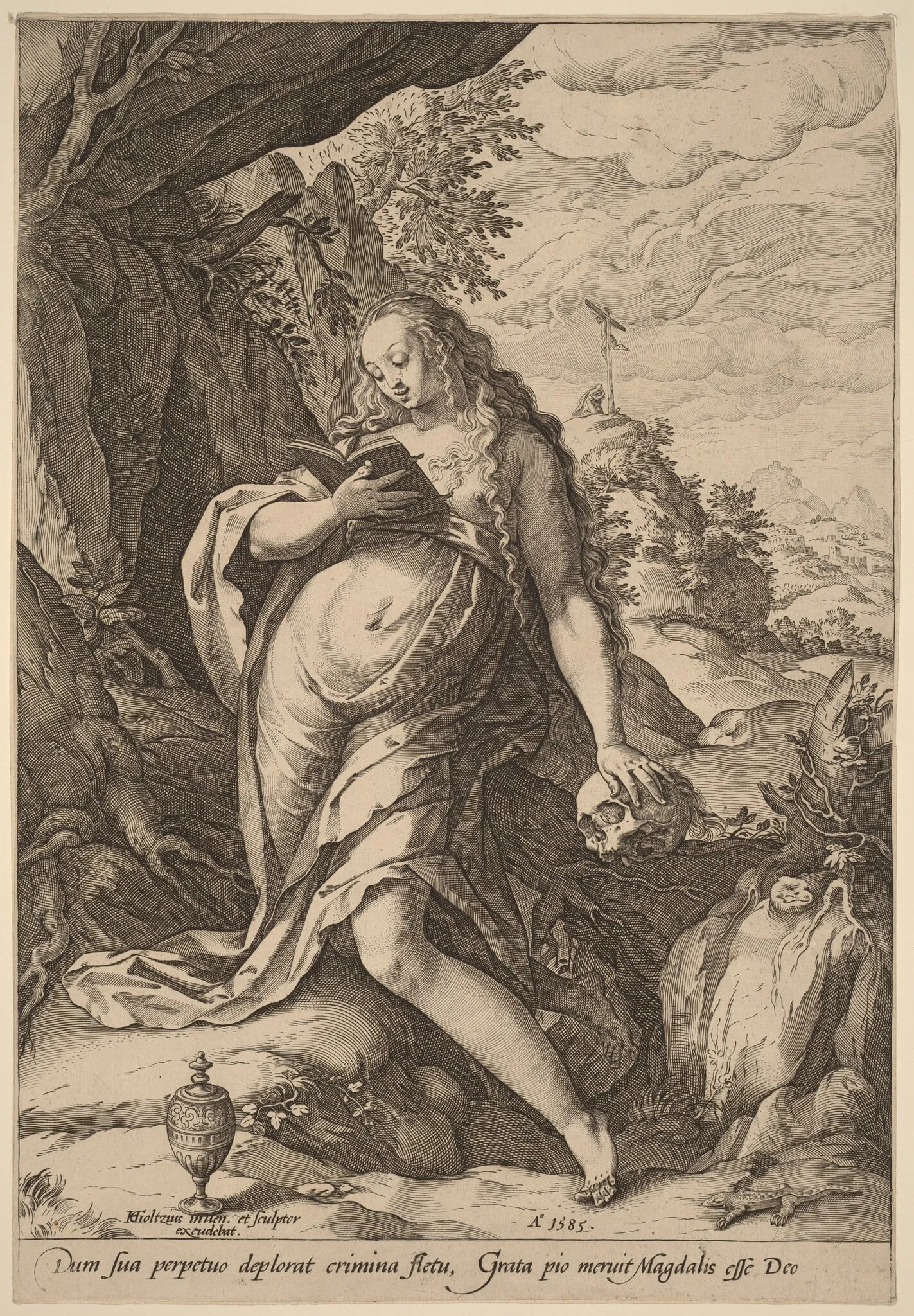 St. Mary Magdalen Penitent, by Hendrik Goltzius, ink, 1585