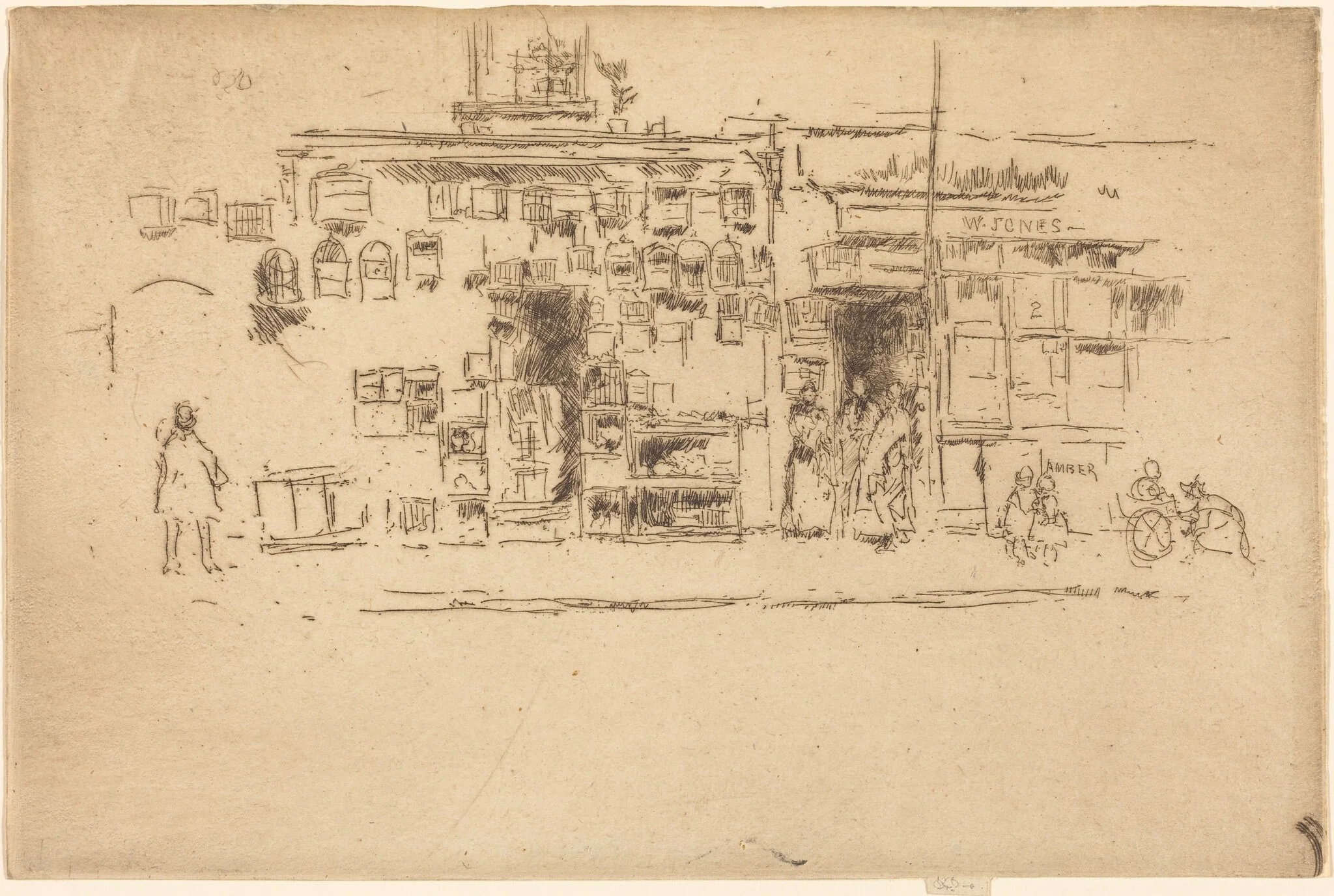Bird-Cages Chelsea, by James McNeill Whistler, ink, 1887