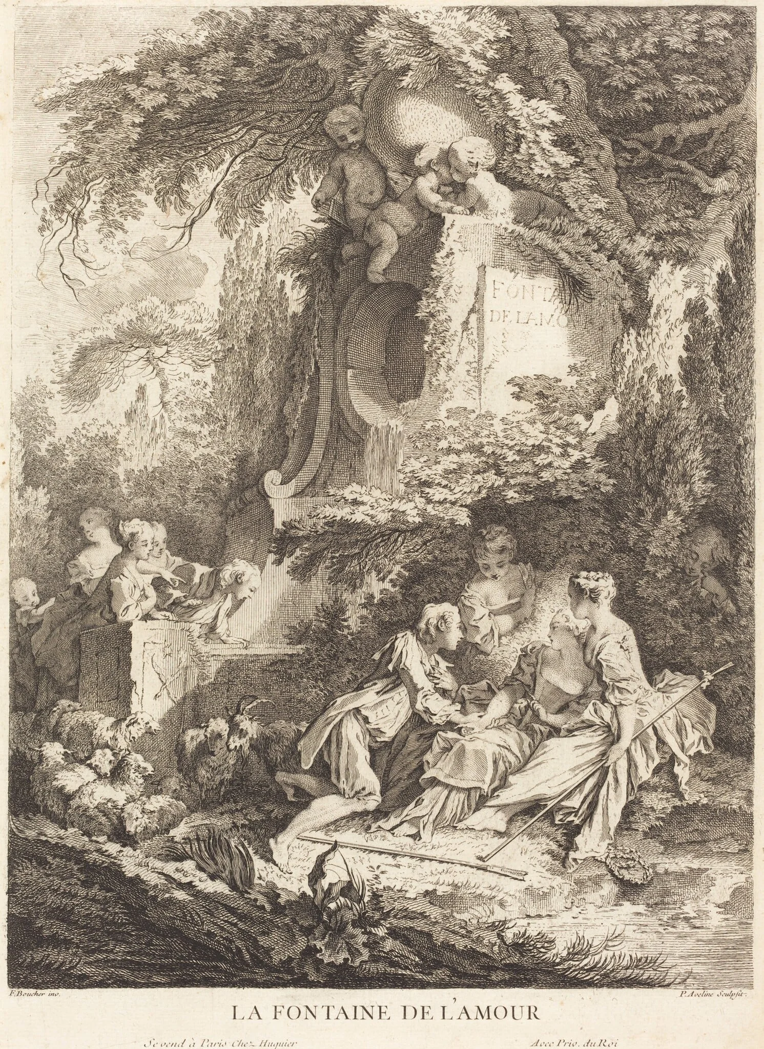 La Fontaine de l'Amour, by Pierre-Alexandre Aveline, ink, 1738