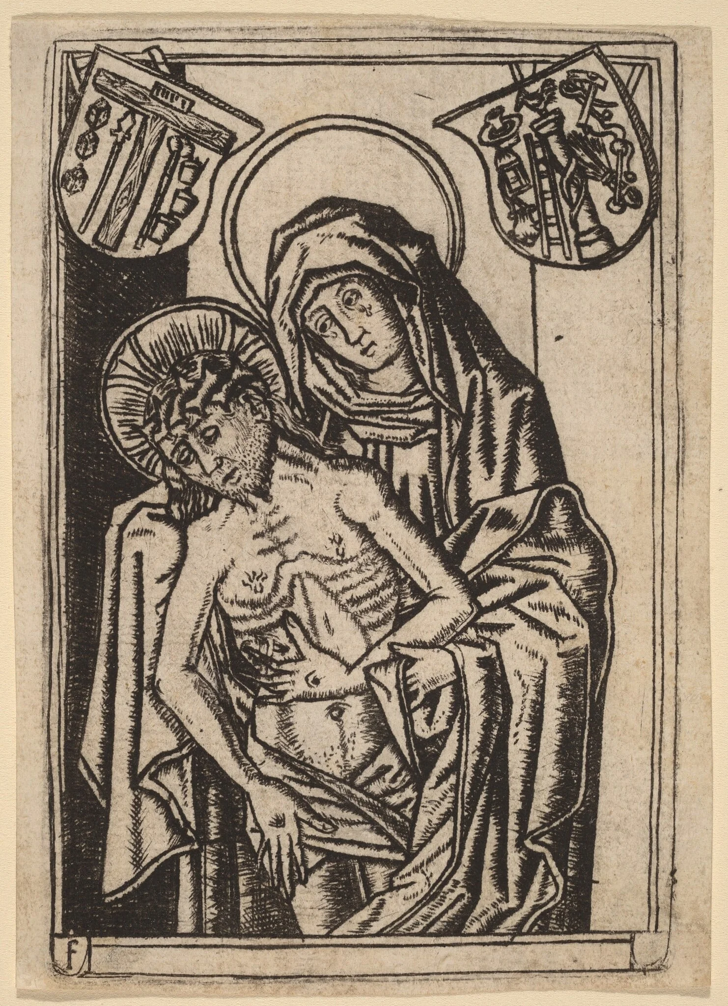 The Virgin Supporting the Body of Christ, by Master F, ink, 1495