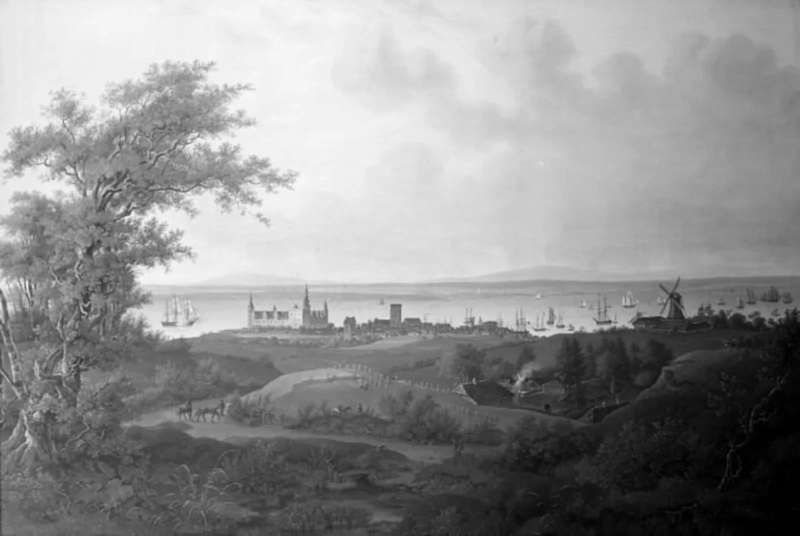 Udsigt over Kronborg, Helsingør og Sundet, by Unknown, 1825