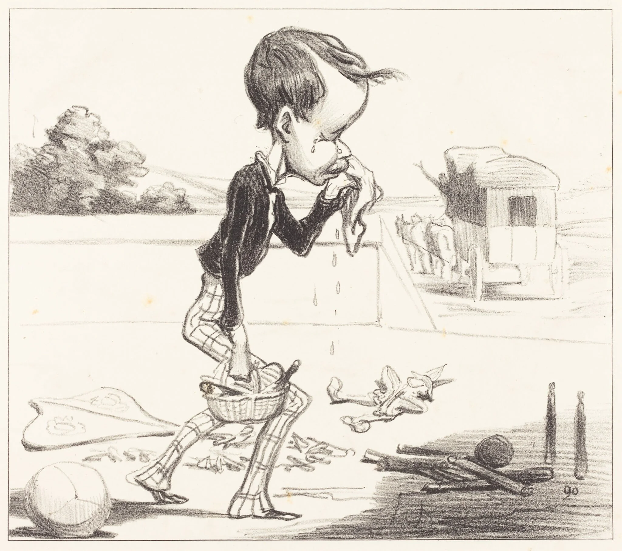 Le Jeune Estancelin est obligé de rentrer en classe!, by Honoré Daumier, ink, 1849