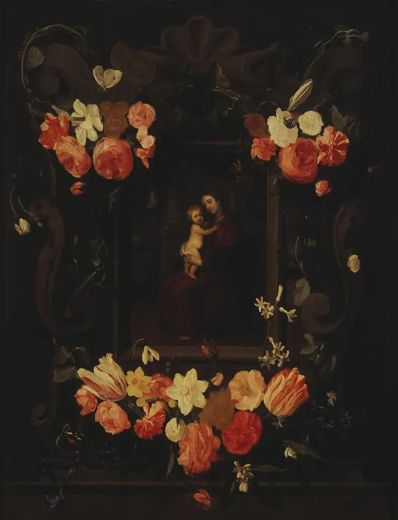 Madonna and Child Framed a Garland of Flowers