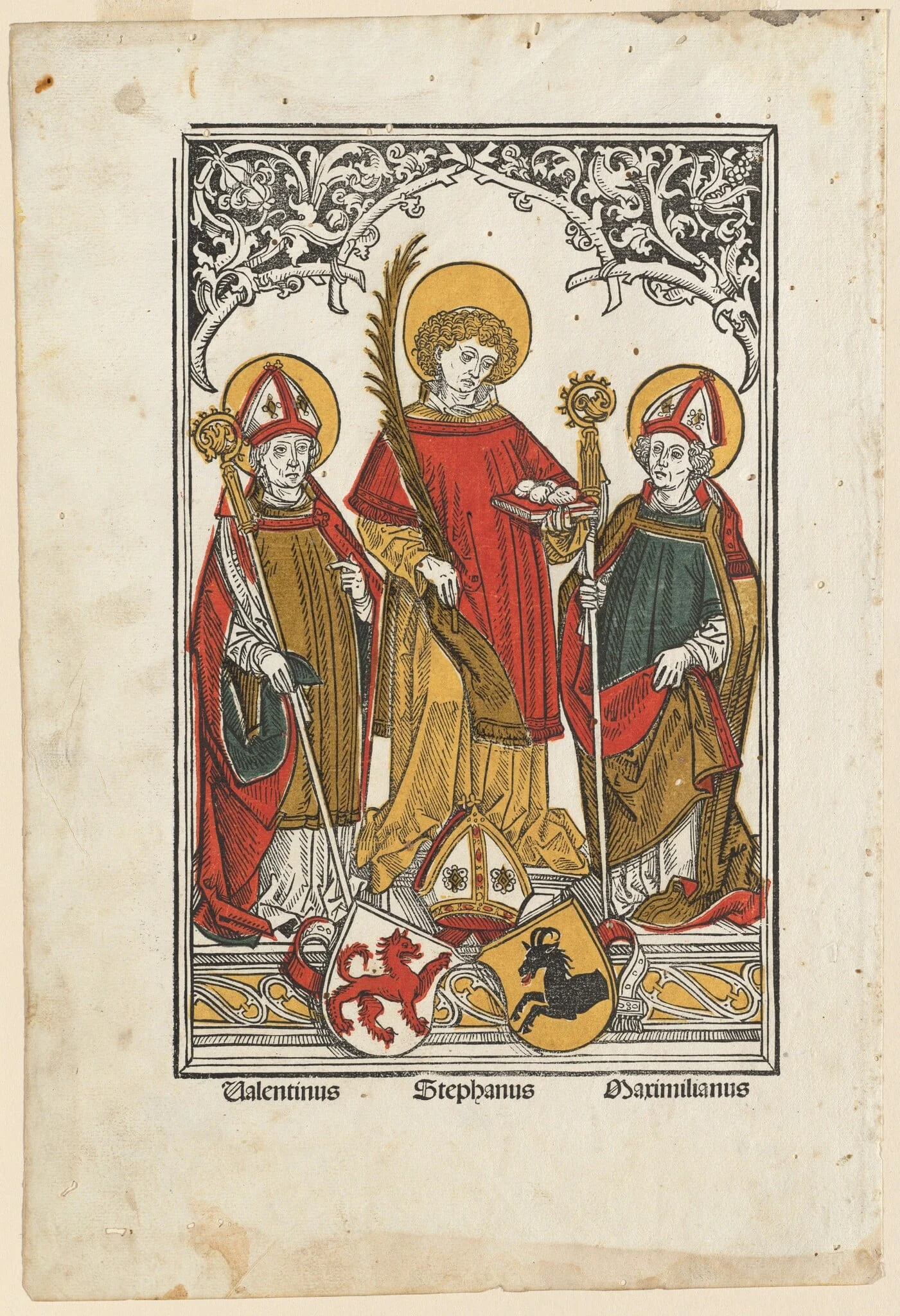 Saint Valentine, Saint Stephen and Saint Maximilian, by Hans Burgkmair the Elder, ink, 1498