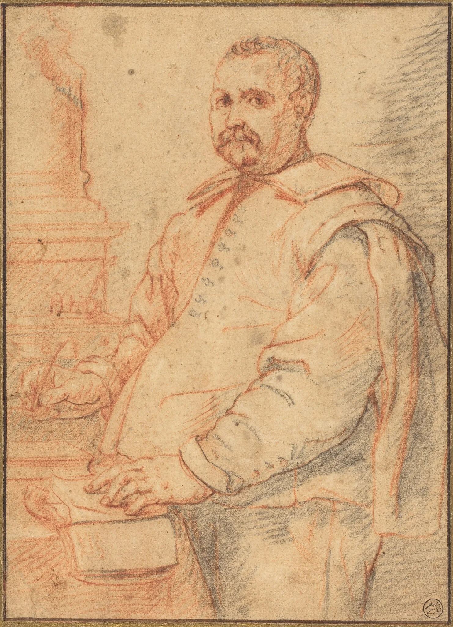 A Scholar Writing, by Flemish 17th century, graphite, 1646