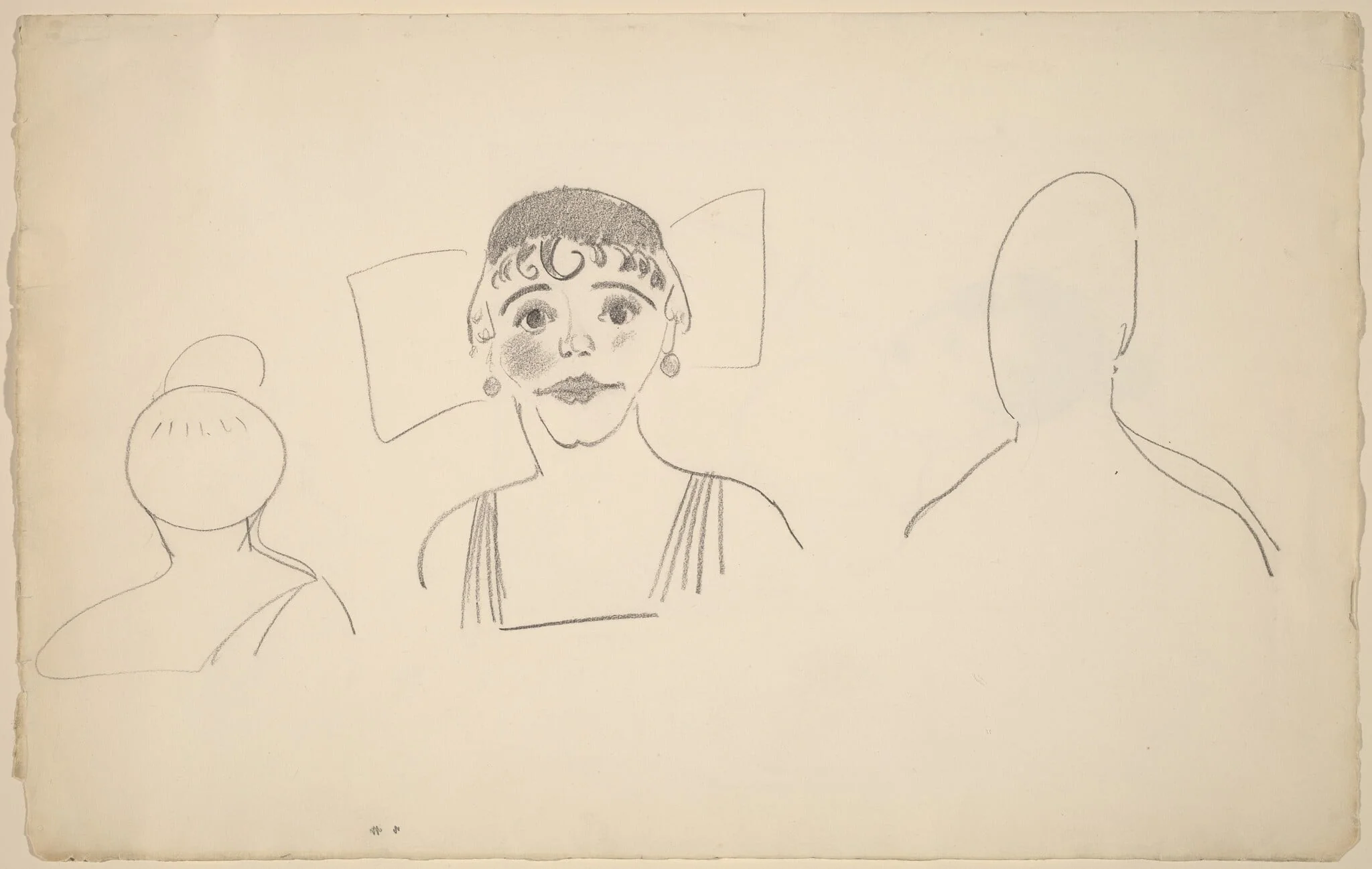 Sketches of Three Female Heads [recto], by George Bellows, graphite, 1904