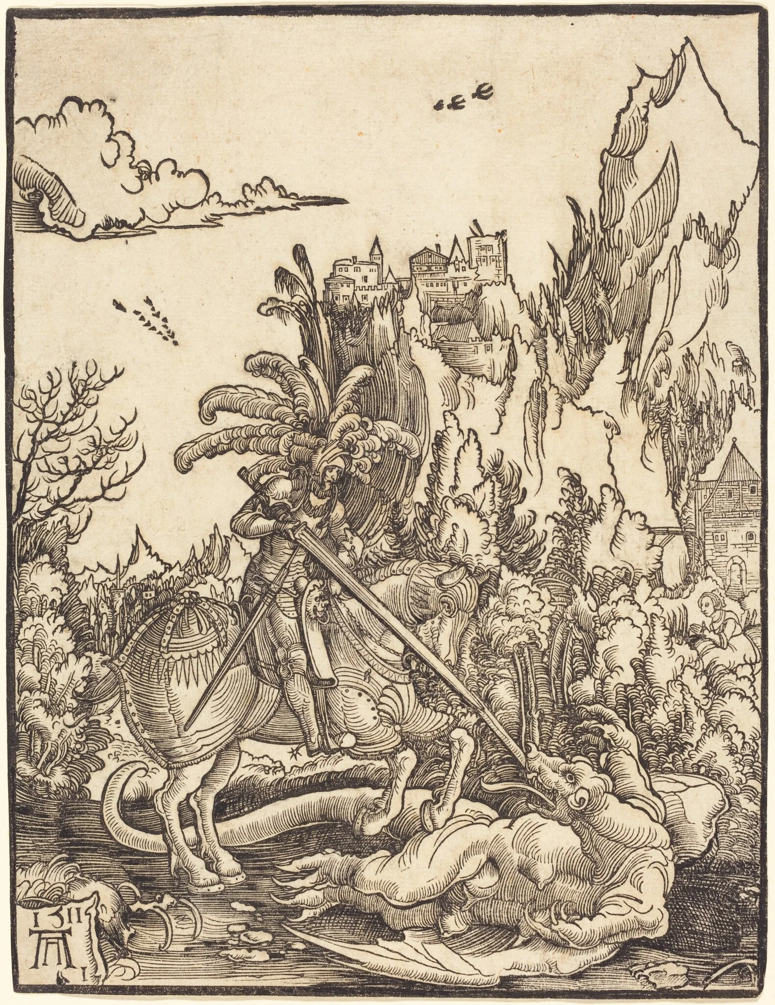 Saint George Slaying the Dragon, by Albrecht Altdorfer, ink, 1511