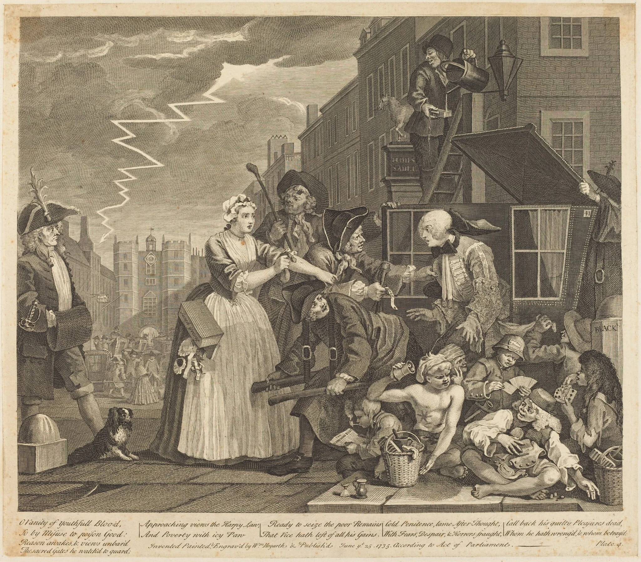 A Rake's Progress: pl.4, by William Hogarth, ink, 1735
