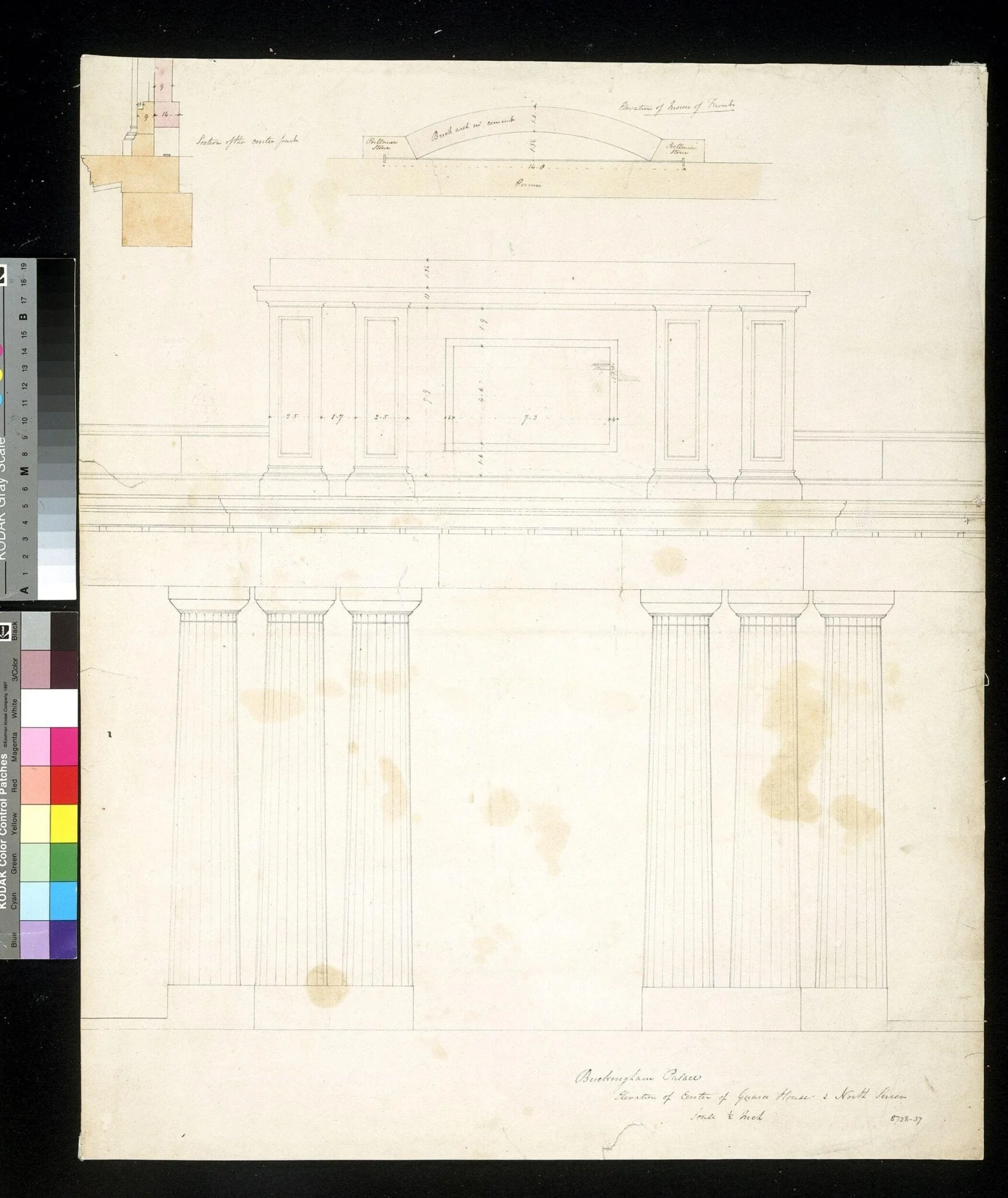 Elevation of Center of the Guard House and North Screen, Buckingham Palace