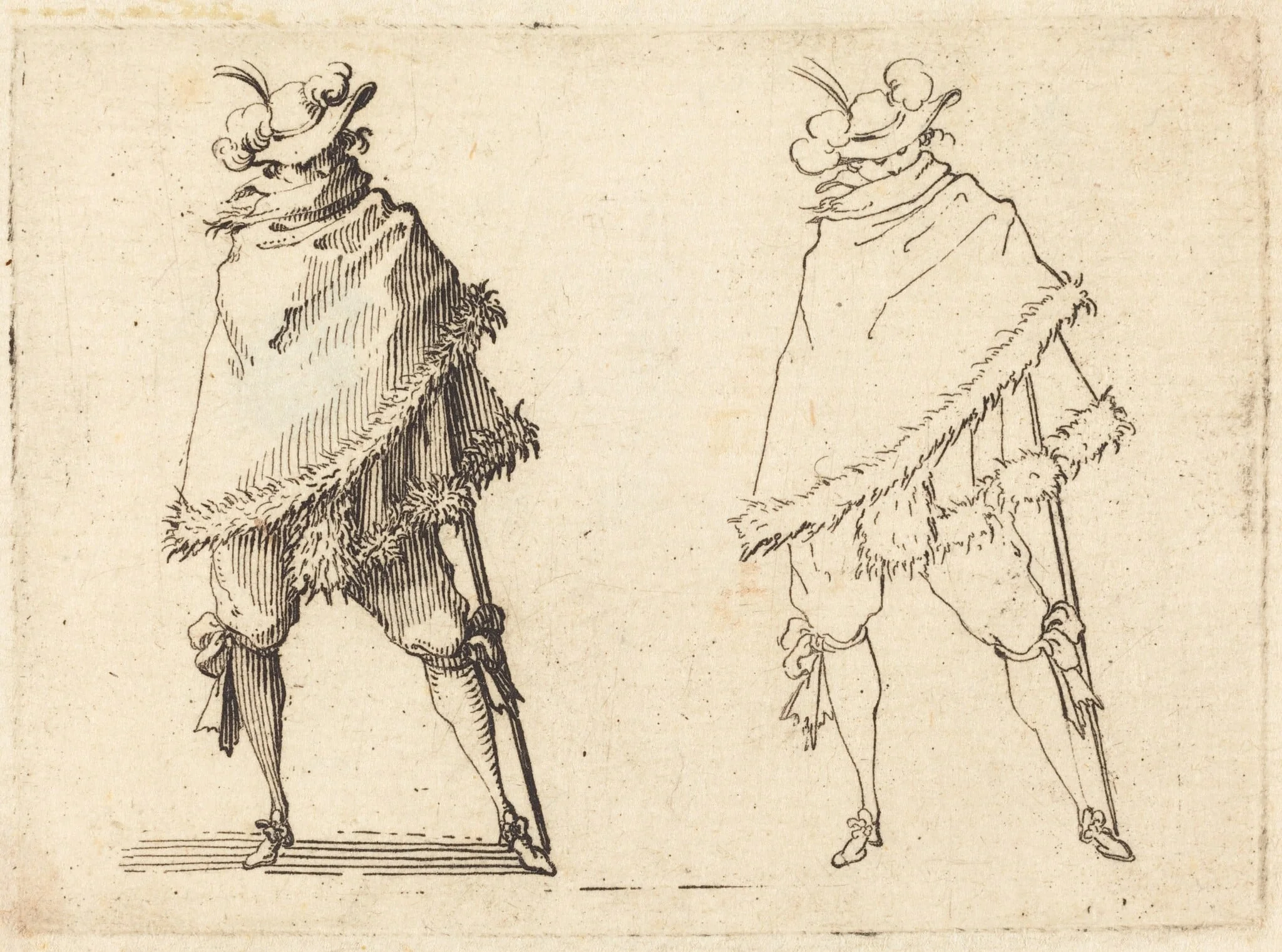 Man Wrapped in His Mantle, by Jacques Callot, ink, 1617