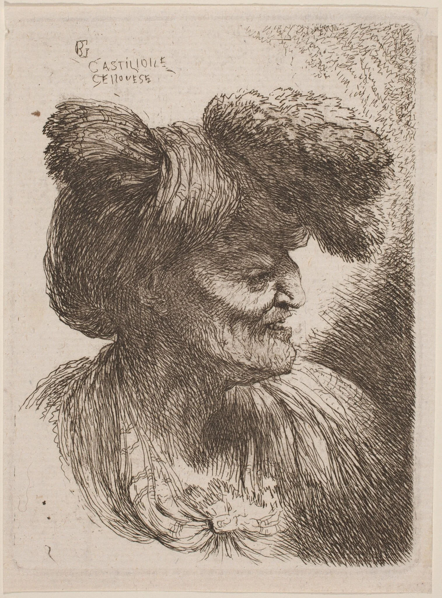 Old Man Wearing a Turban Ornamented with Fur, Facing Right