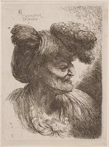 Old Man Wearing a Turban Ornamented with Fur, Facing Right