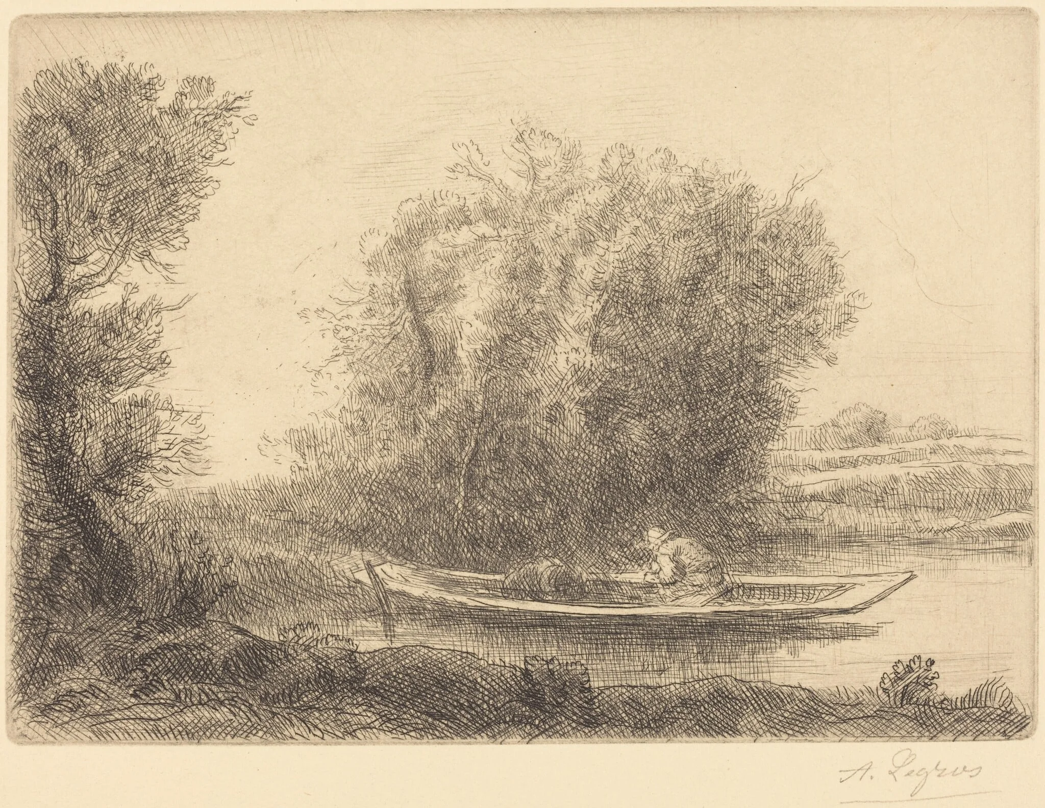 Bend in the River (Un coin de riviere), by Alphonse Legros, ink, 1874