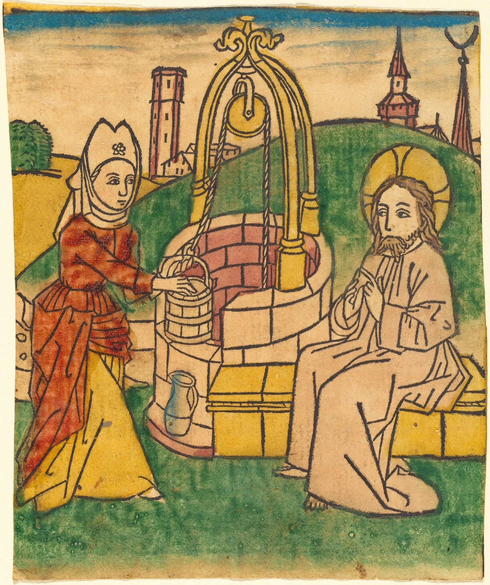 Christ and the Woman of Samaria, by German 15th Century, ink, 1485