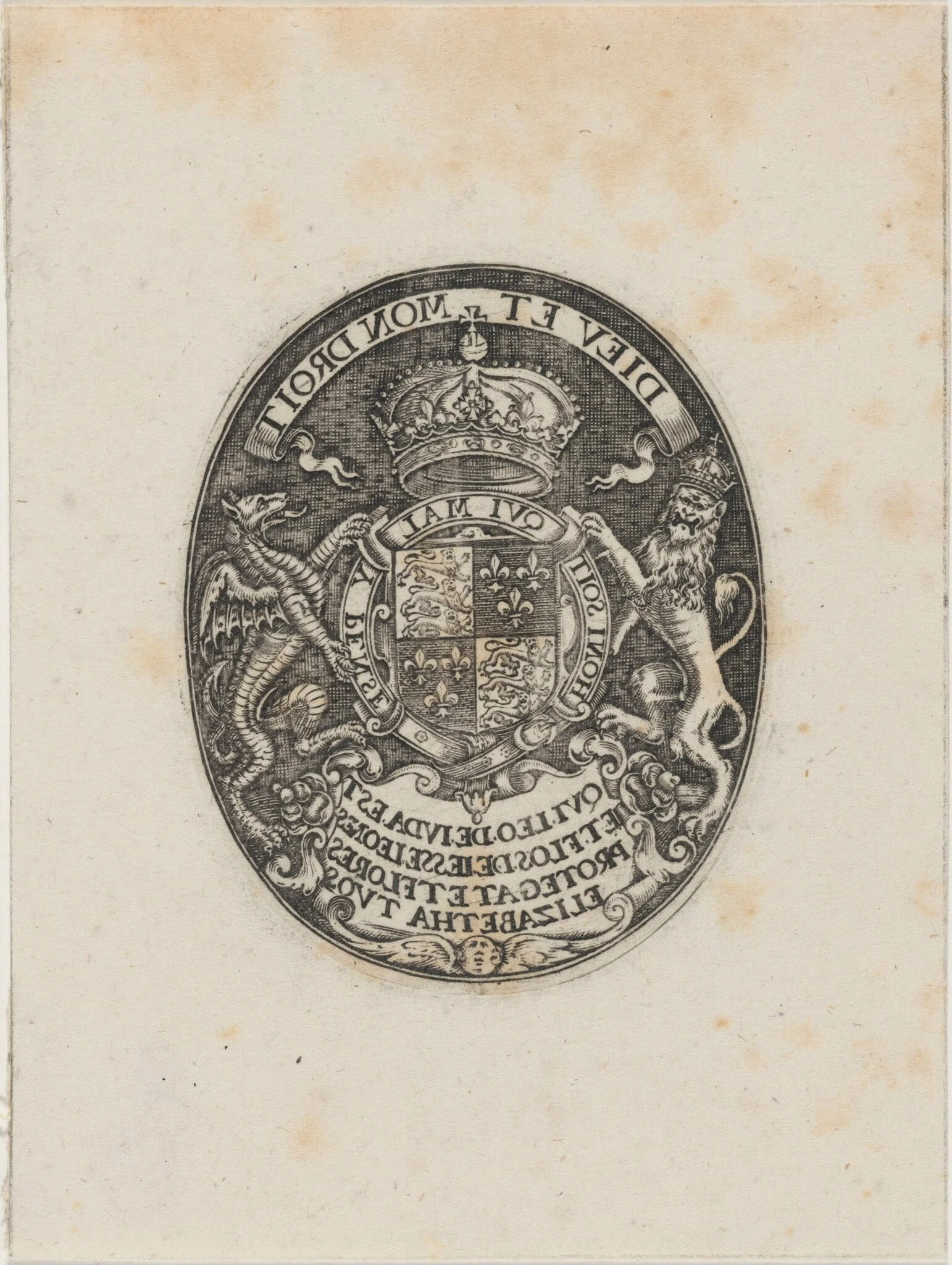 Shield of Queen Elizabeth, by Simon van de Passe, ink, 1621
