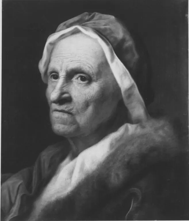 Portrait of an old woman with fur