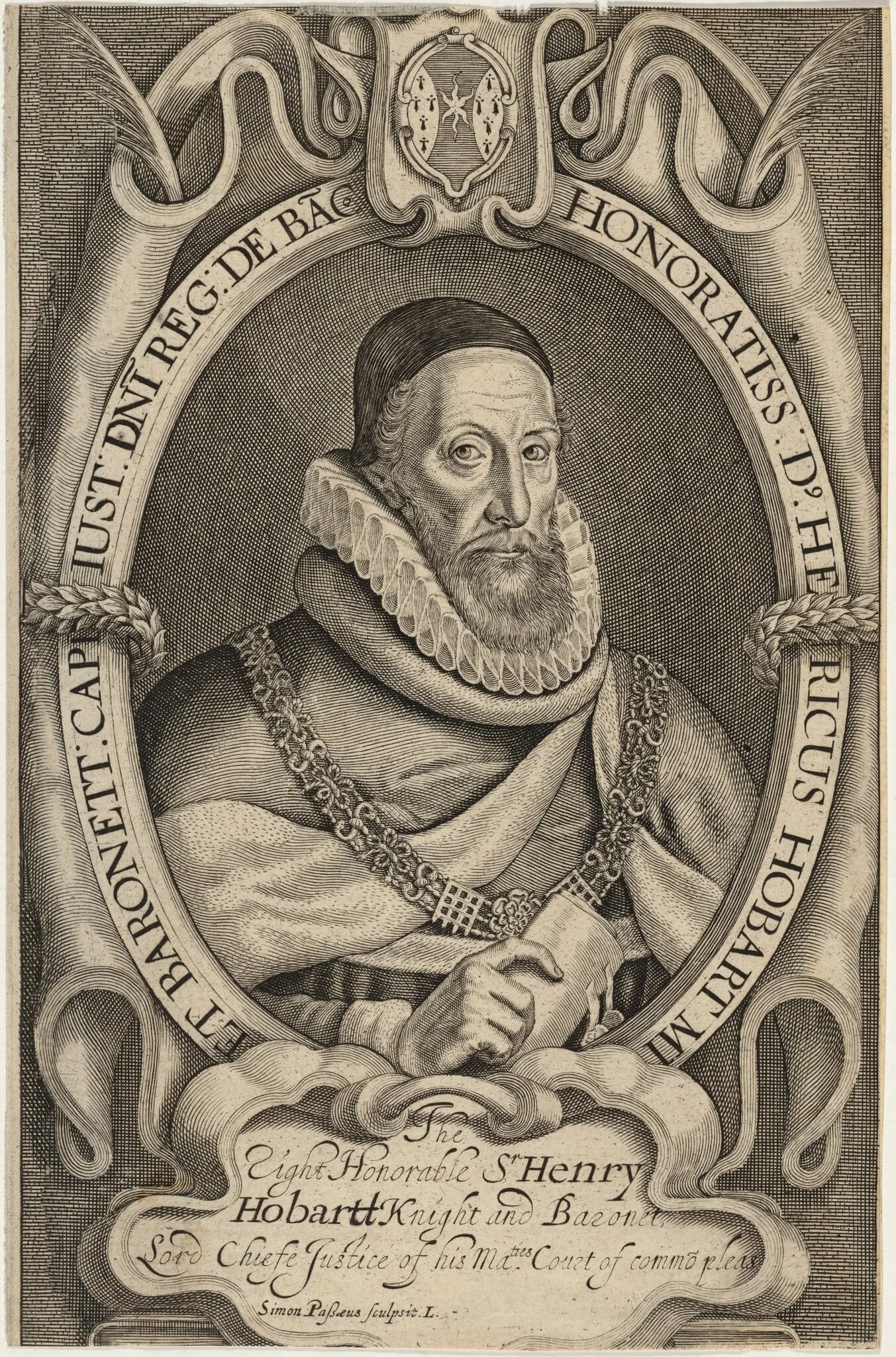 Sir Henry Hobart, by Simon van de Passe, ink, 1621