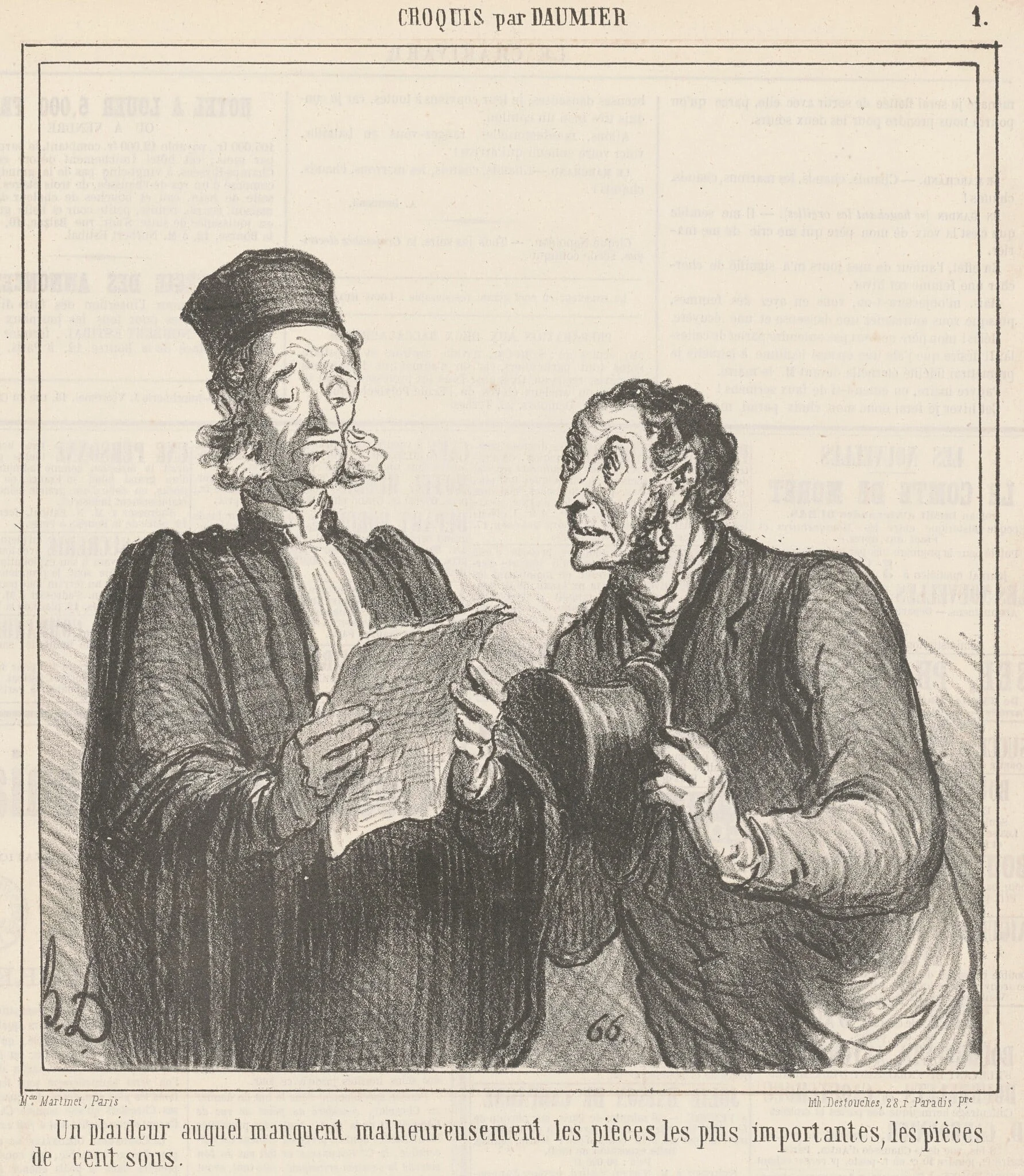 Un plaideur auquel manquent ..., by Honoré Daumier, ink, 1865