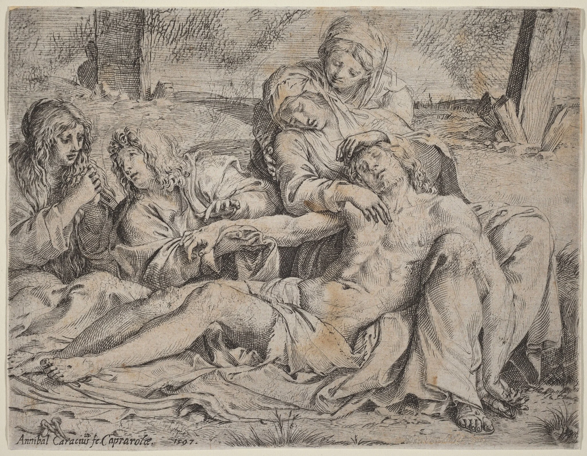 Pieta (the "Christ of Caprarola"), by Annibale Carracci, ink, 1597