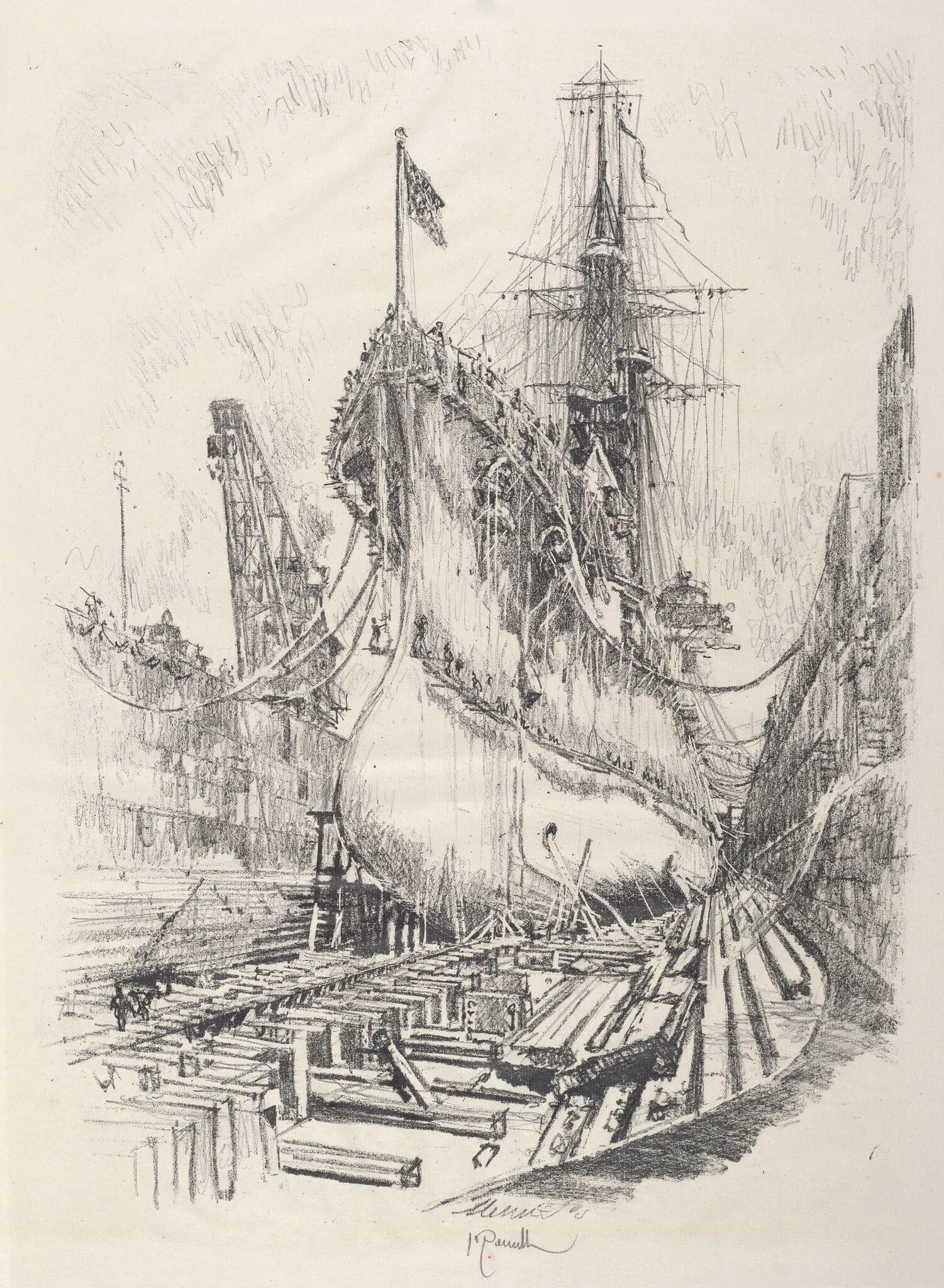 In the Dry Dock, by Joseph Pennell, ink, 1917