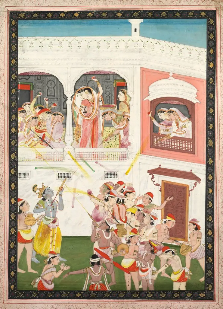 Radha and Hindu God Krishna Celebrating the Festival Holi