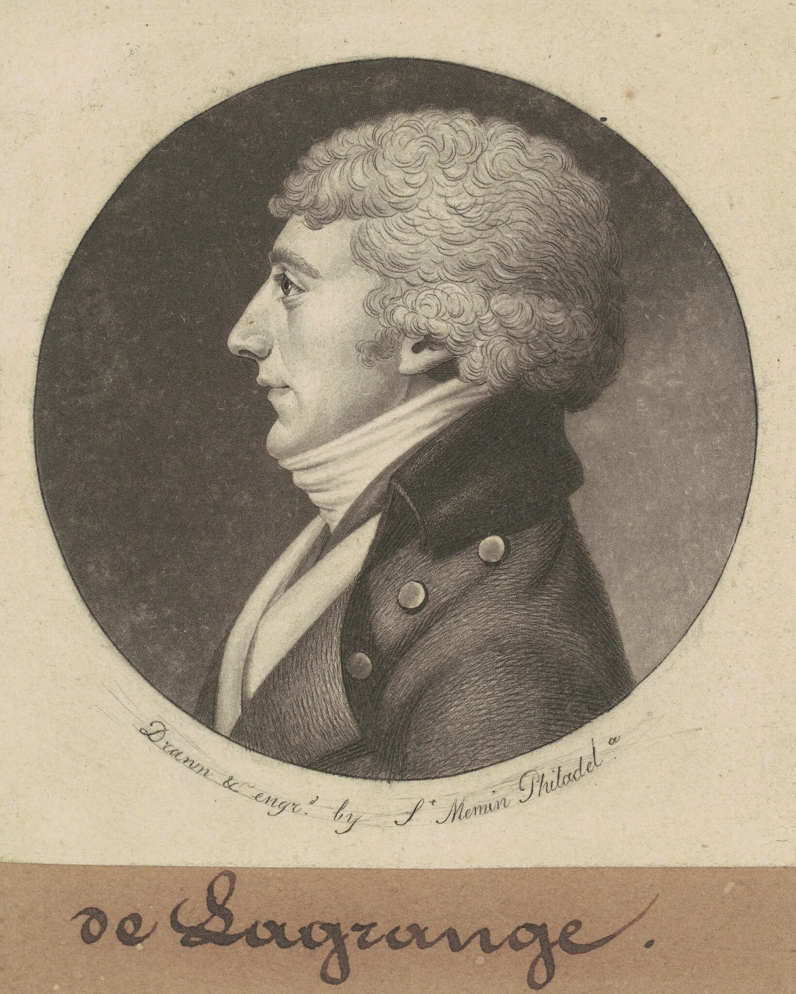 Joseph E. G. M. de la Grange, by Charles Balthazar Julien Févret de Saint-Mémin, ink, 1799