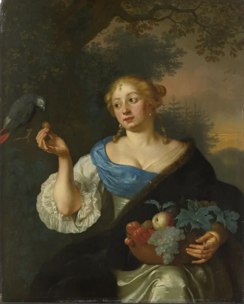 A young woman with a parrot
