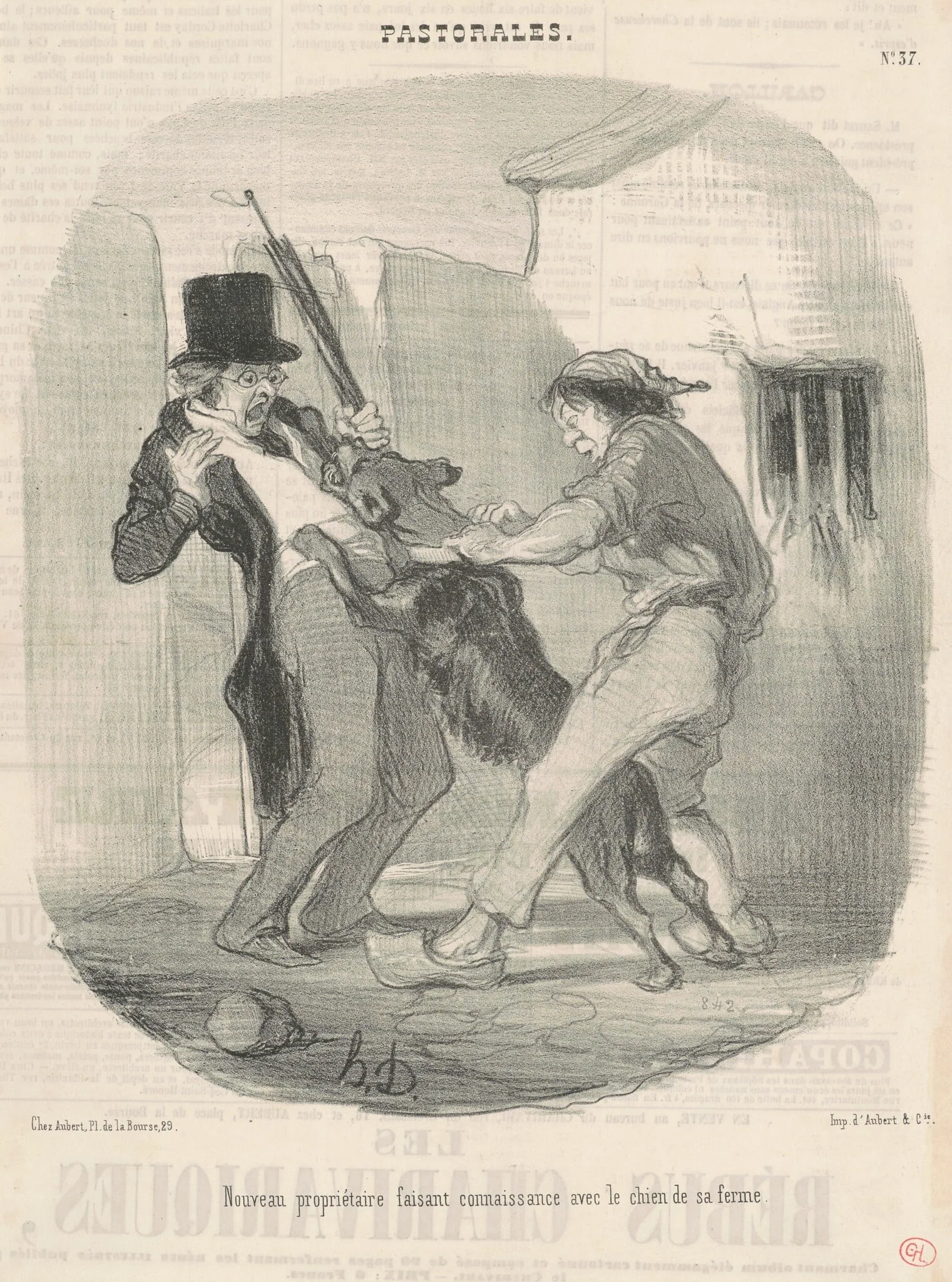 Nouveau propriètaire faisant connaissance avec le chien ..., by Honoré Daumier, ink, 1846