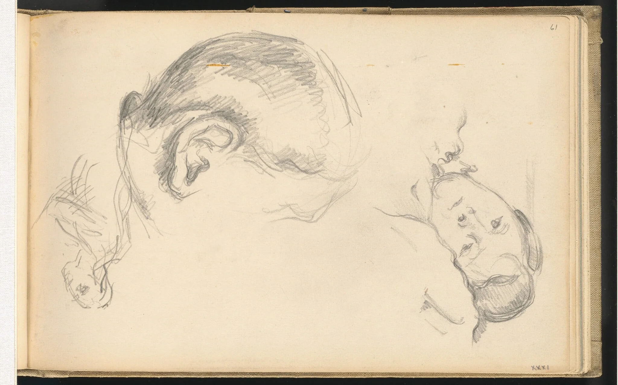 Three Heads, One of Madame Cezanne, by Paul Cezanne, graphite, 1884
