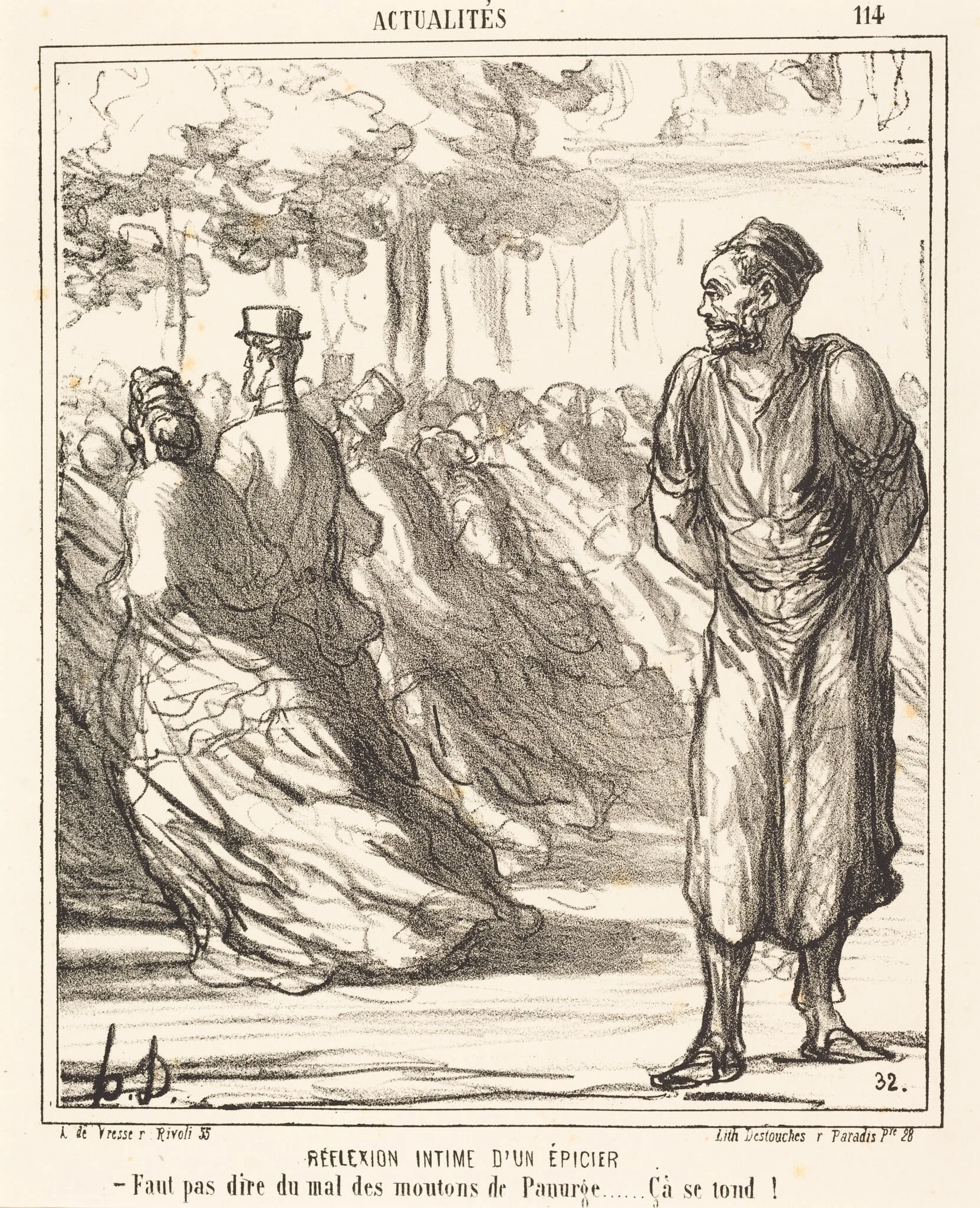 Réflection intime d'un épicier, by Honoré Daumier, ink, 1867