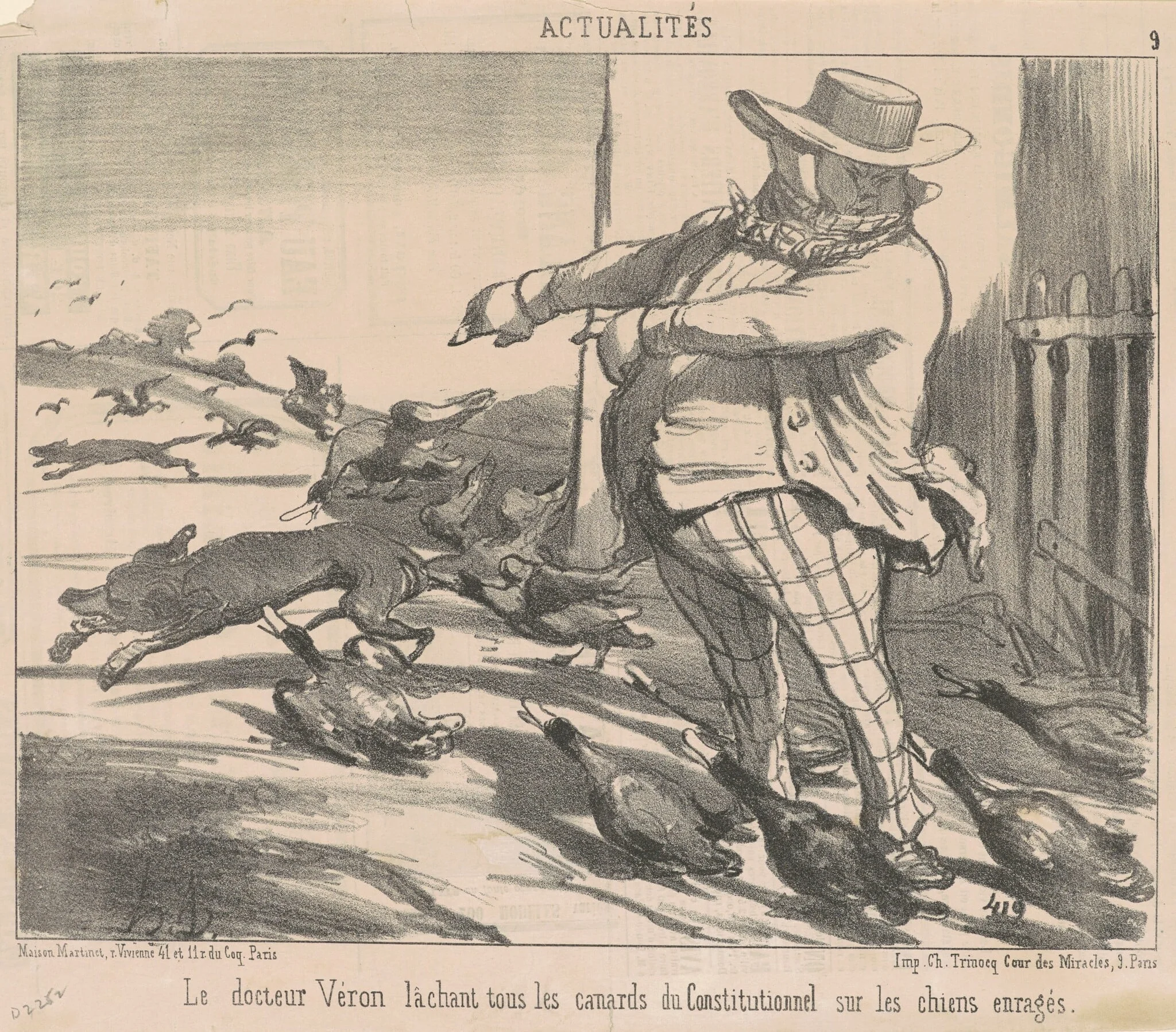 Le docteur Véron lachant tous les canards ..., by Honoré Daumier, ink, 1852