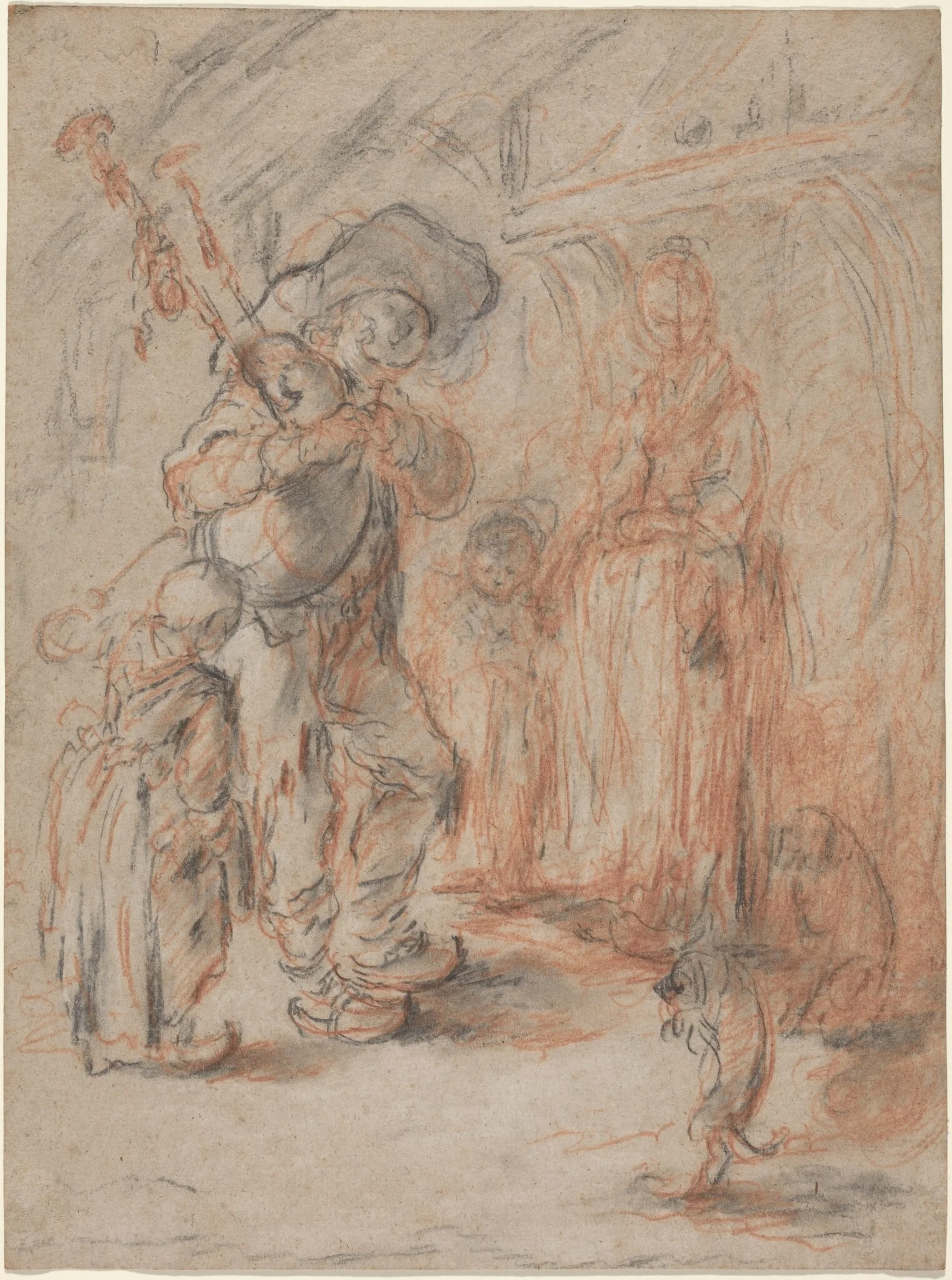 Study for "La Cuisine Avec Paisans", by Jérôme-François Chantereau, chalk, 1728
