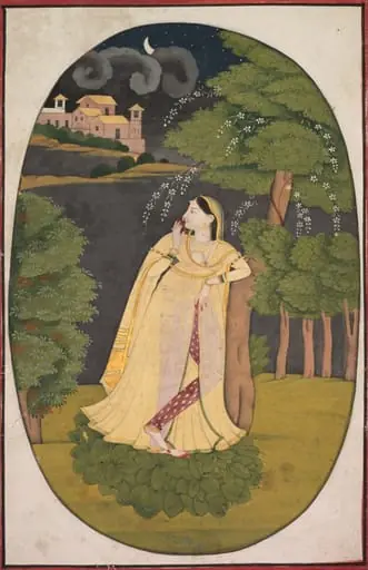 The heroine who waits anxiously for her absent lover (Utka Nayika)
