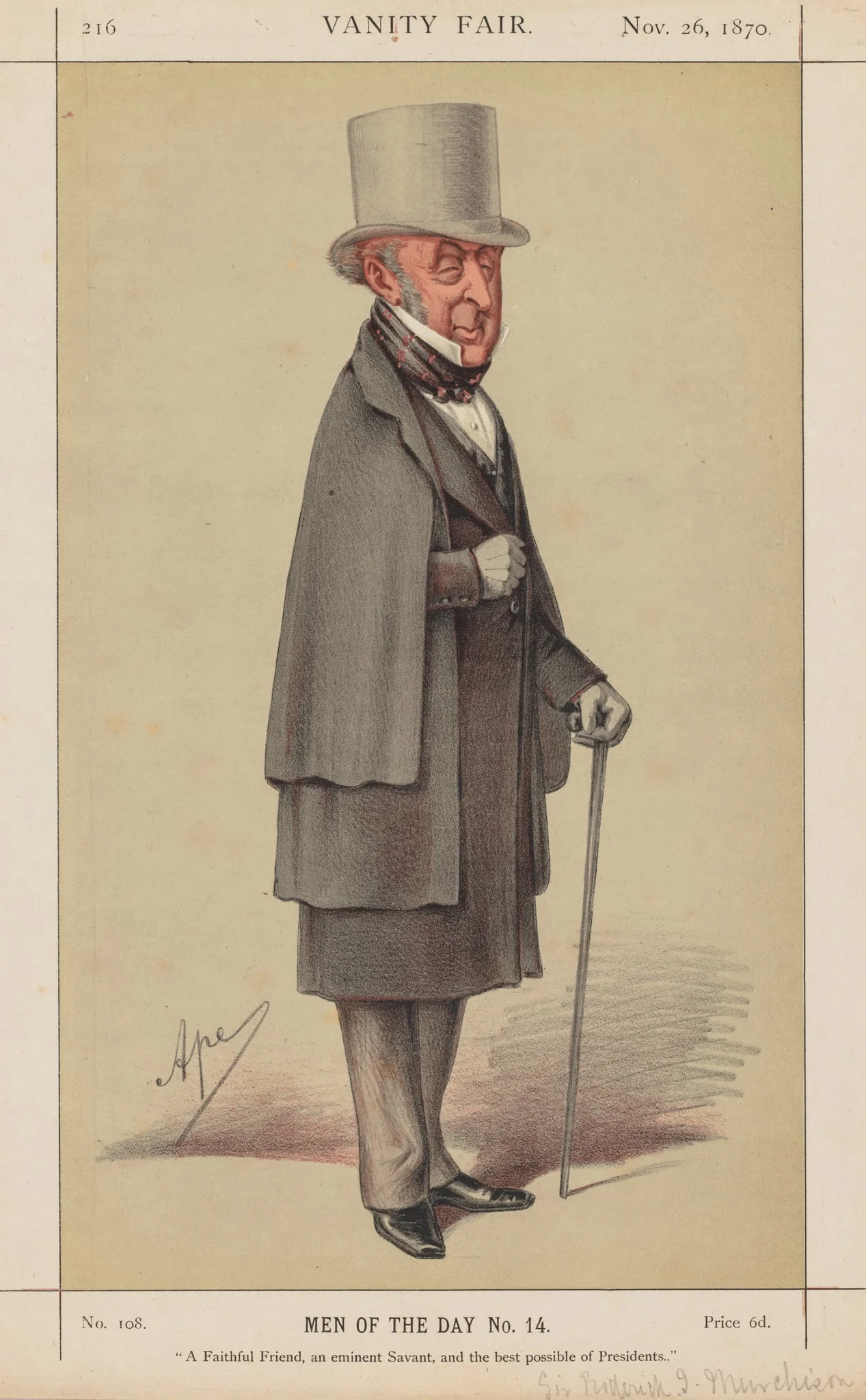 Vanity Fair: Men of the Day No. 14 "A Faithful Friend, an eminent Savant, and the best possible of Presidents"