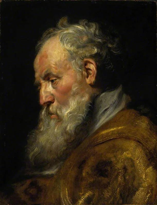 A Study of a Head (Saint Ambrose), by Peter Paul Rubens, oil, 1618
