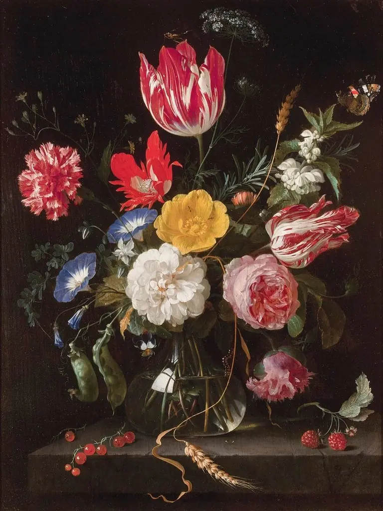 Glass Vase with Flowers on a Stone Ledge